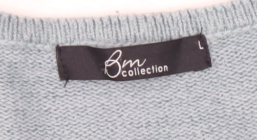 BM Collection Women's Blue L Pullover Jumper with Embroidery