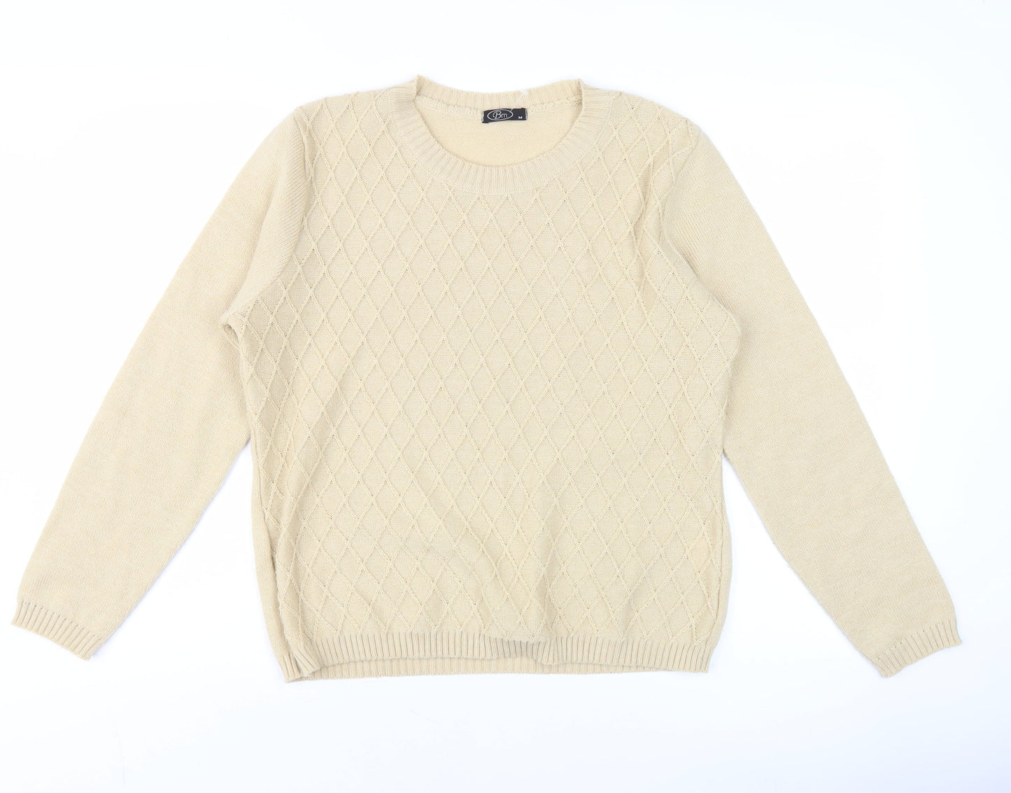 Bm Women's Beige Crew Neck Argyle Knit Pullover Jumper M