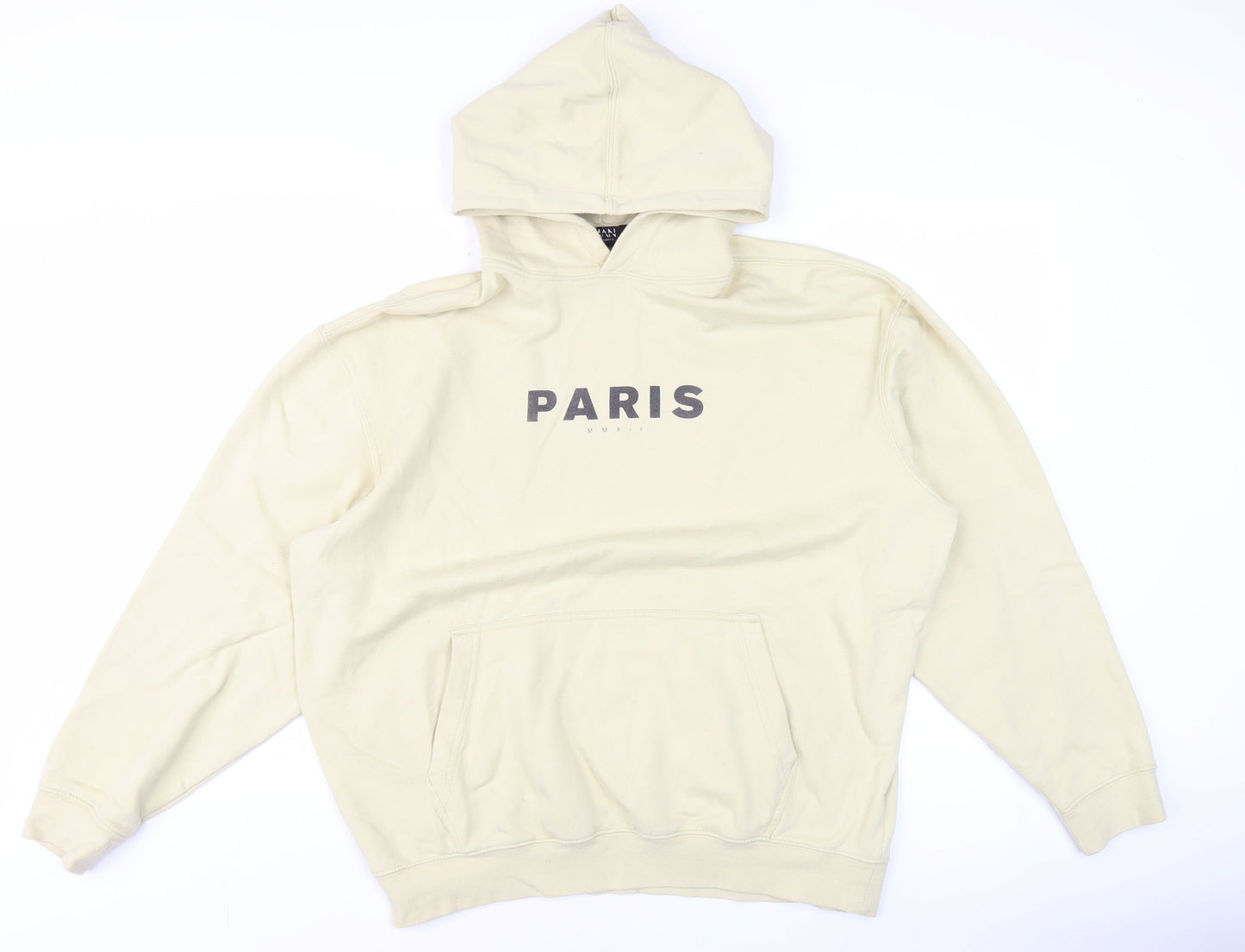 boohooMAN Men's Beige Paris Pullover Hoodie XS Regular Fit Fleece