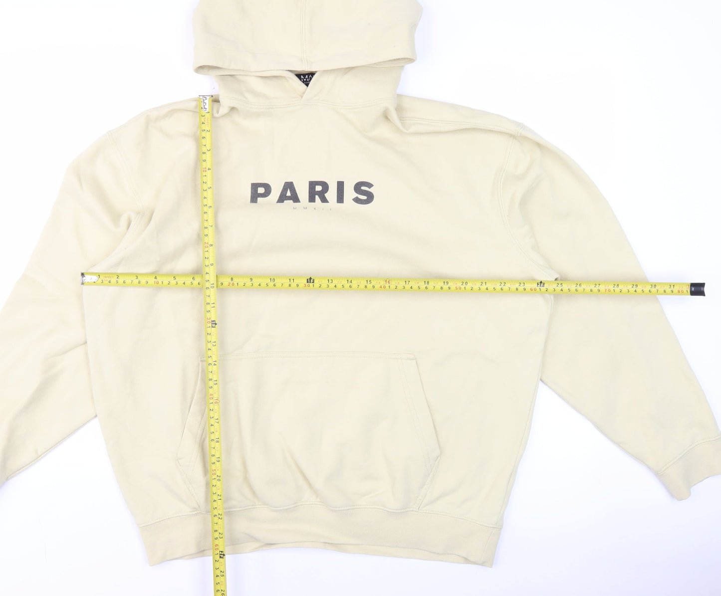 boohooMAN Men's Beige Paris Pullover Hoodie XS Regular Fit Fleece