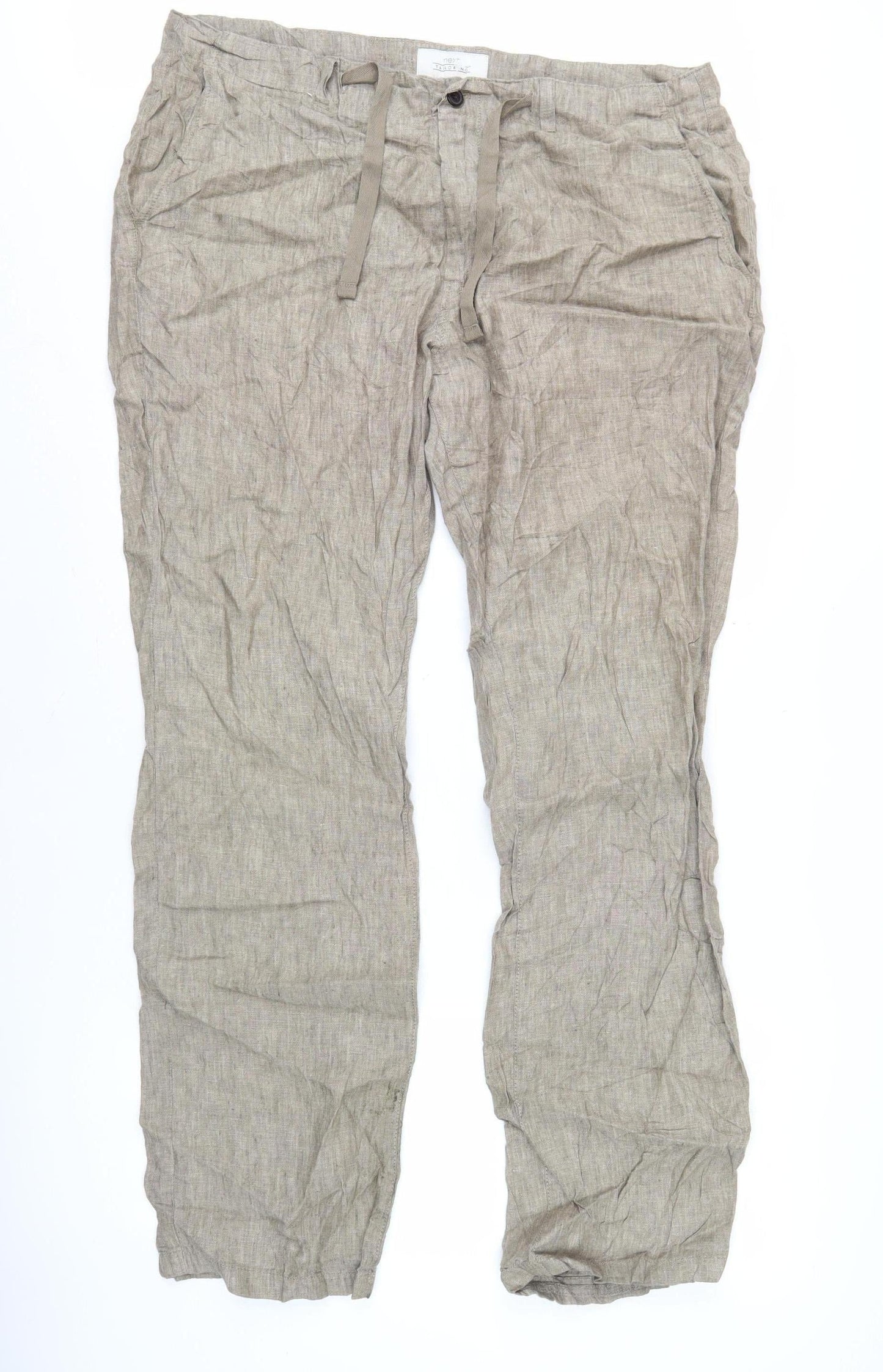 Next Women’s Beige Linen Chino Trousers L 38in Leg Summer Casual