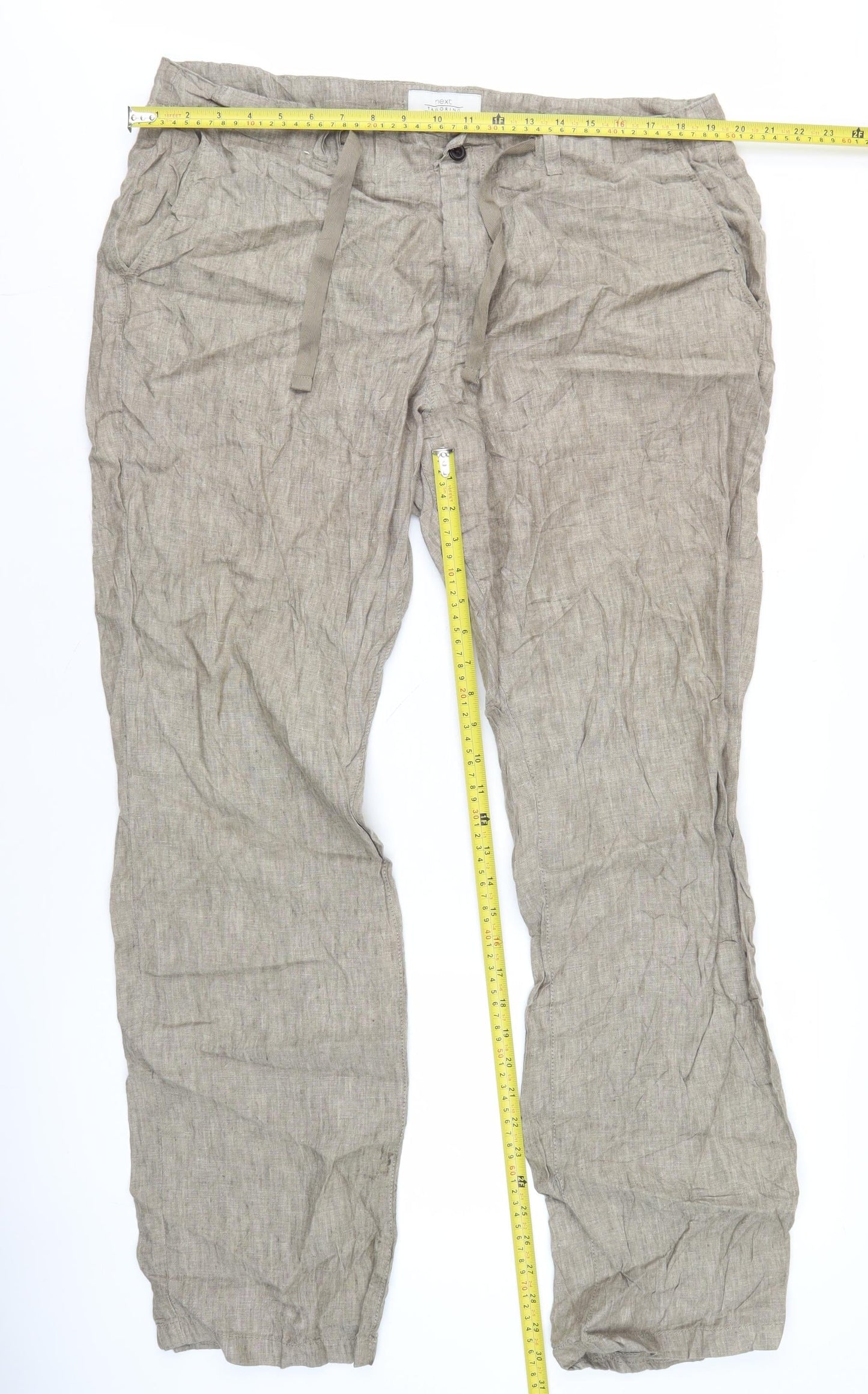 Next Women’s Beige Linen Chino Trousers L 38in Leg Summer Casual