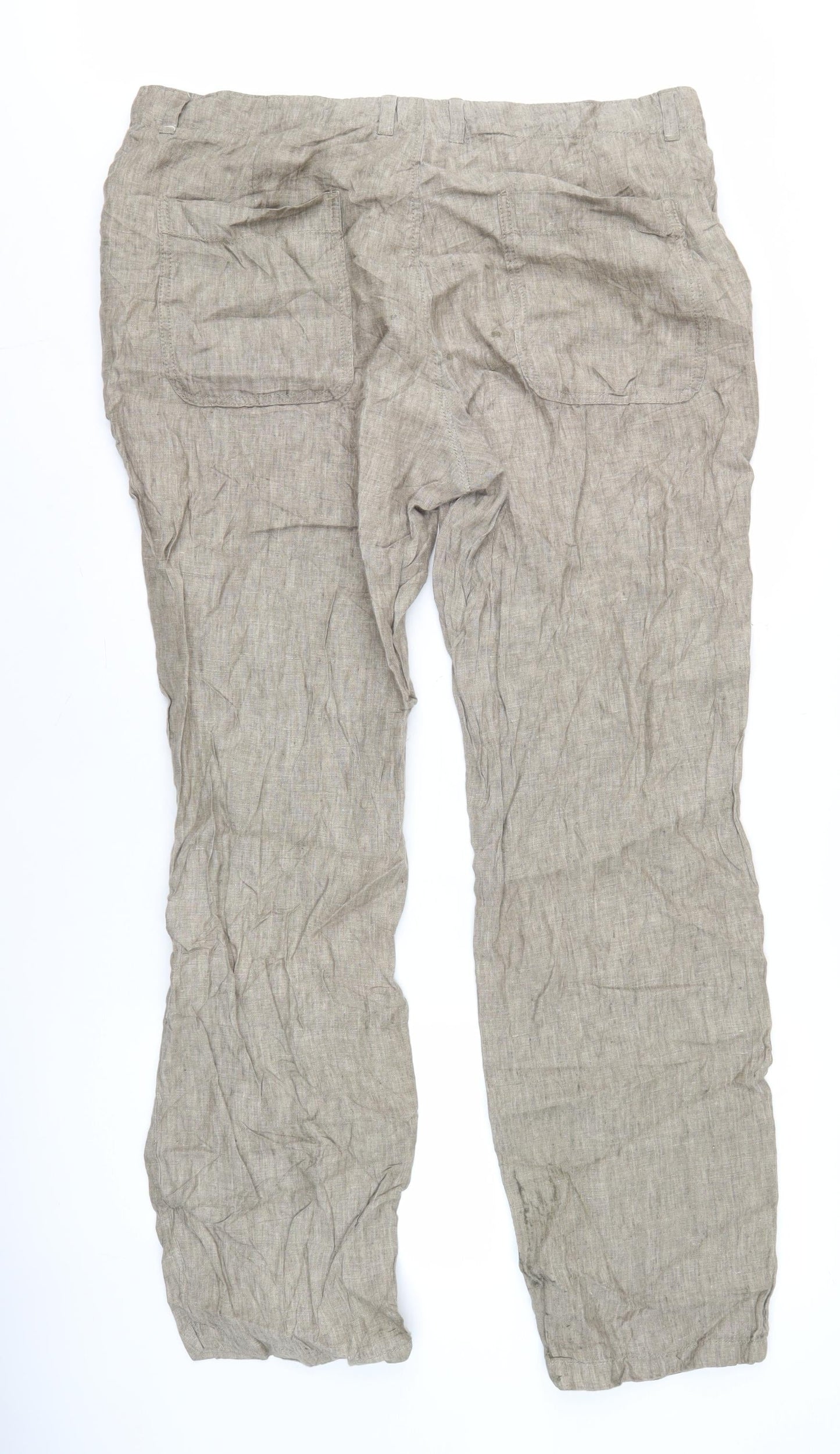 Next Women’s Beige Linen Chino Trousers L 38in Leg Summer Casual
