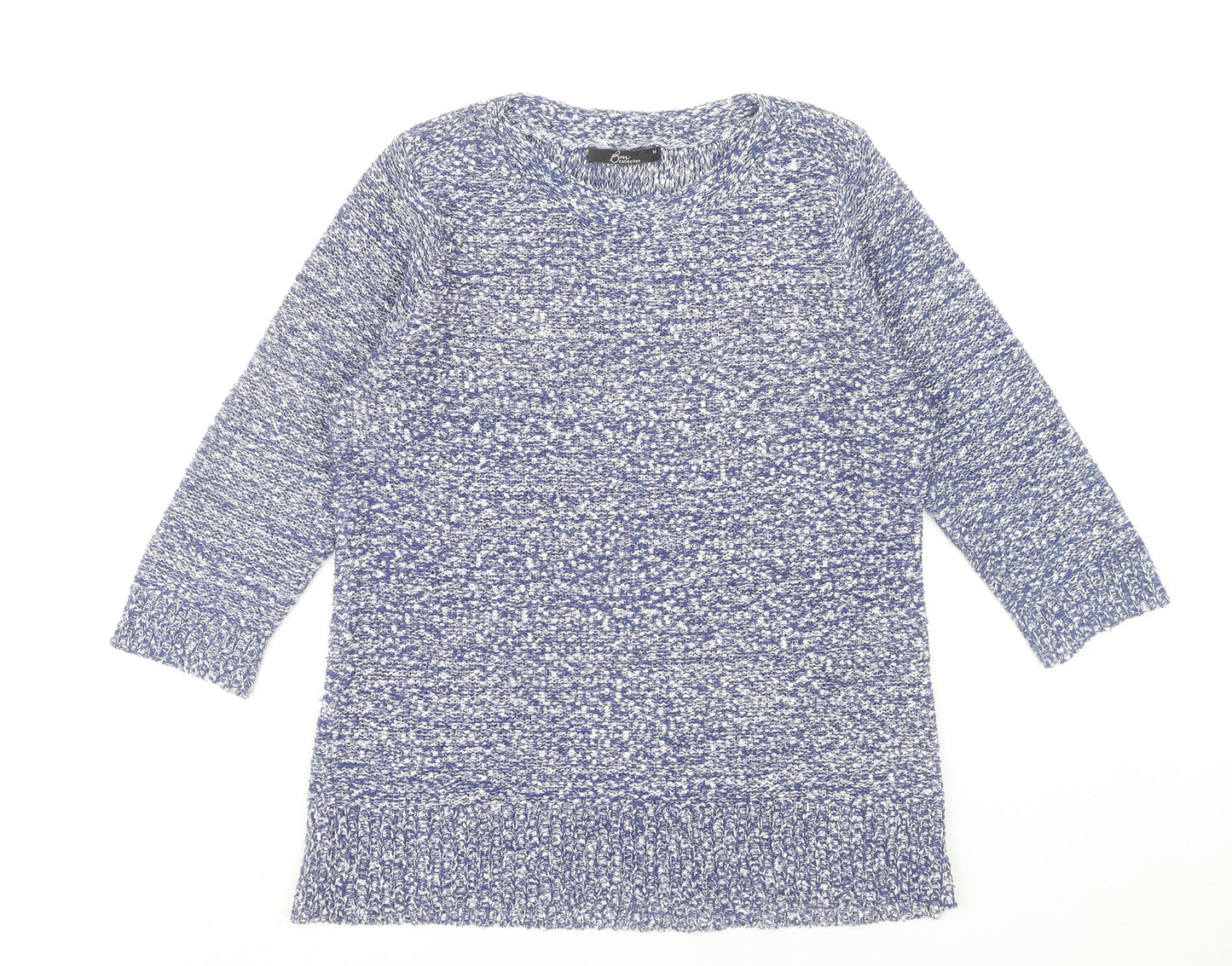 Bm Collection Women's Blue Knit Tunic Jumper Size M Crew Neck