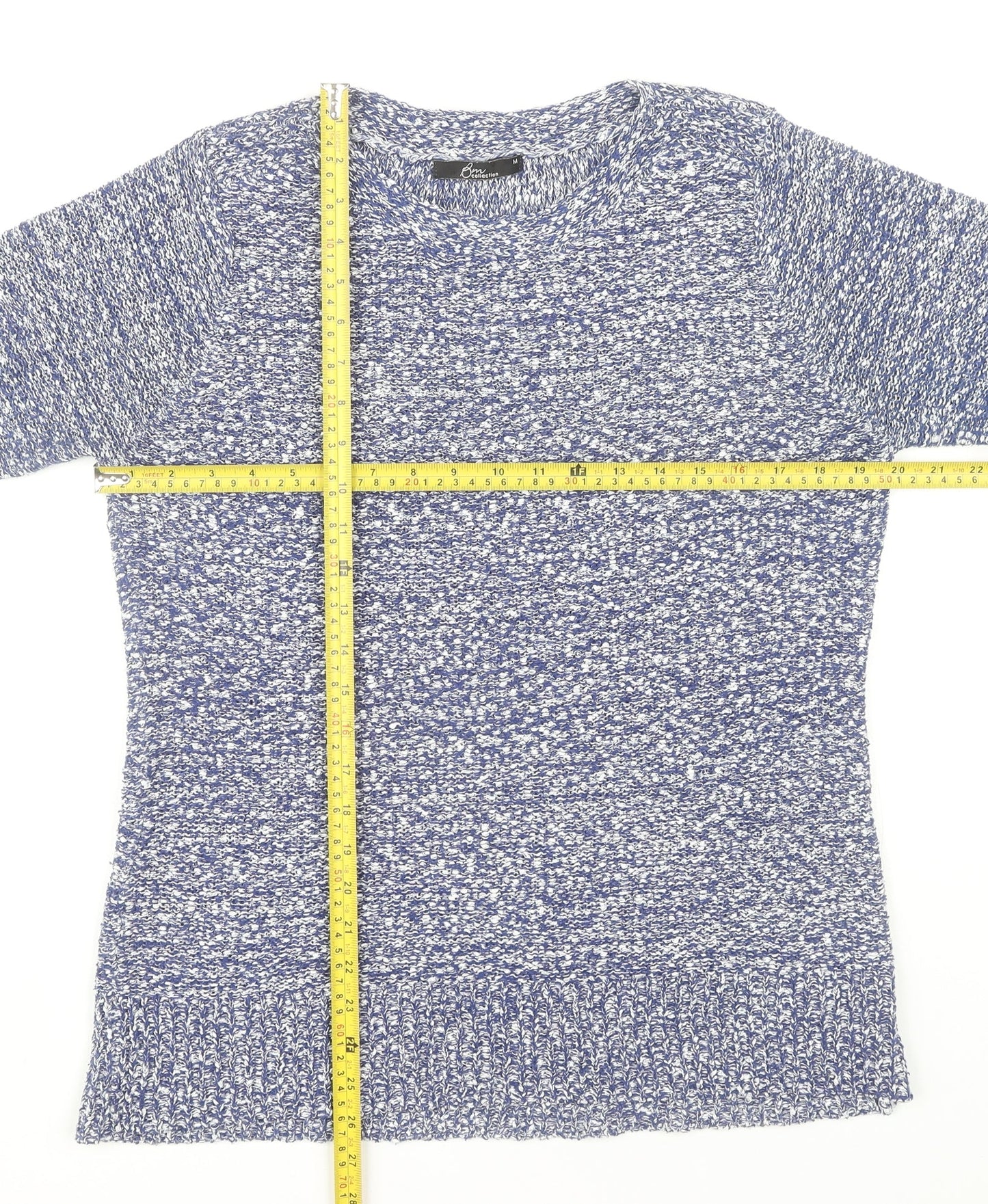 Bm Collection Women's Blue Knit Tunic Jumper Size M Crew Neck
