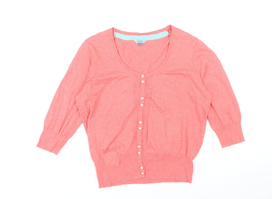 Fat Face Women's Pink Size 16 Cardigan 3/4 Sleeve Cotton Wool