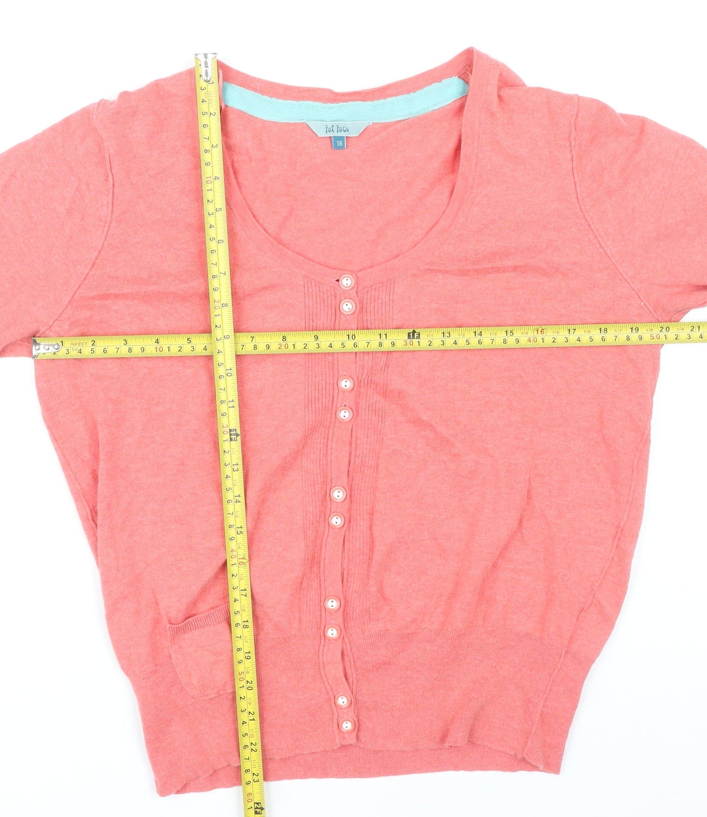 Fat Face Women's Pink Size 16 Cardigan 3/4 Sleeve Cotton Wool