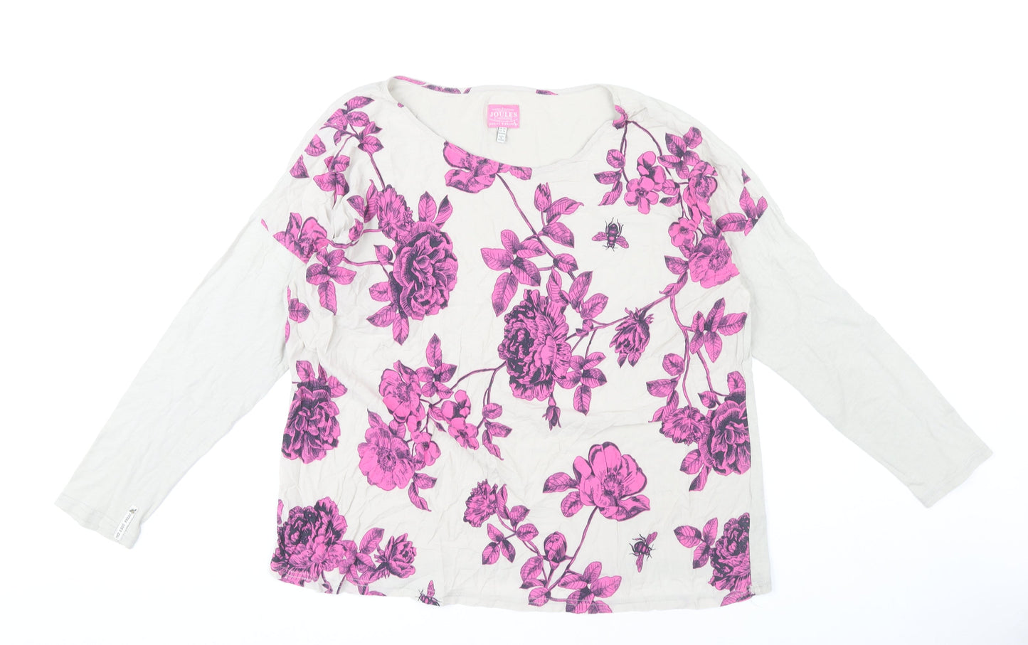 Joules Women's White Floral Long Sleeve Scoop Neck T-Shirt Size 20