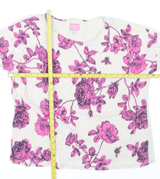 Joules Women's White Floral Long Sleeve Scoop Neck T-Shirt Size 20