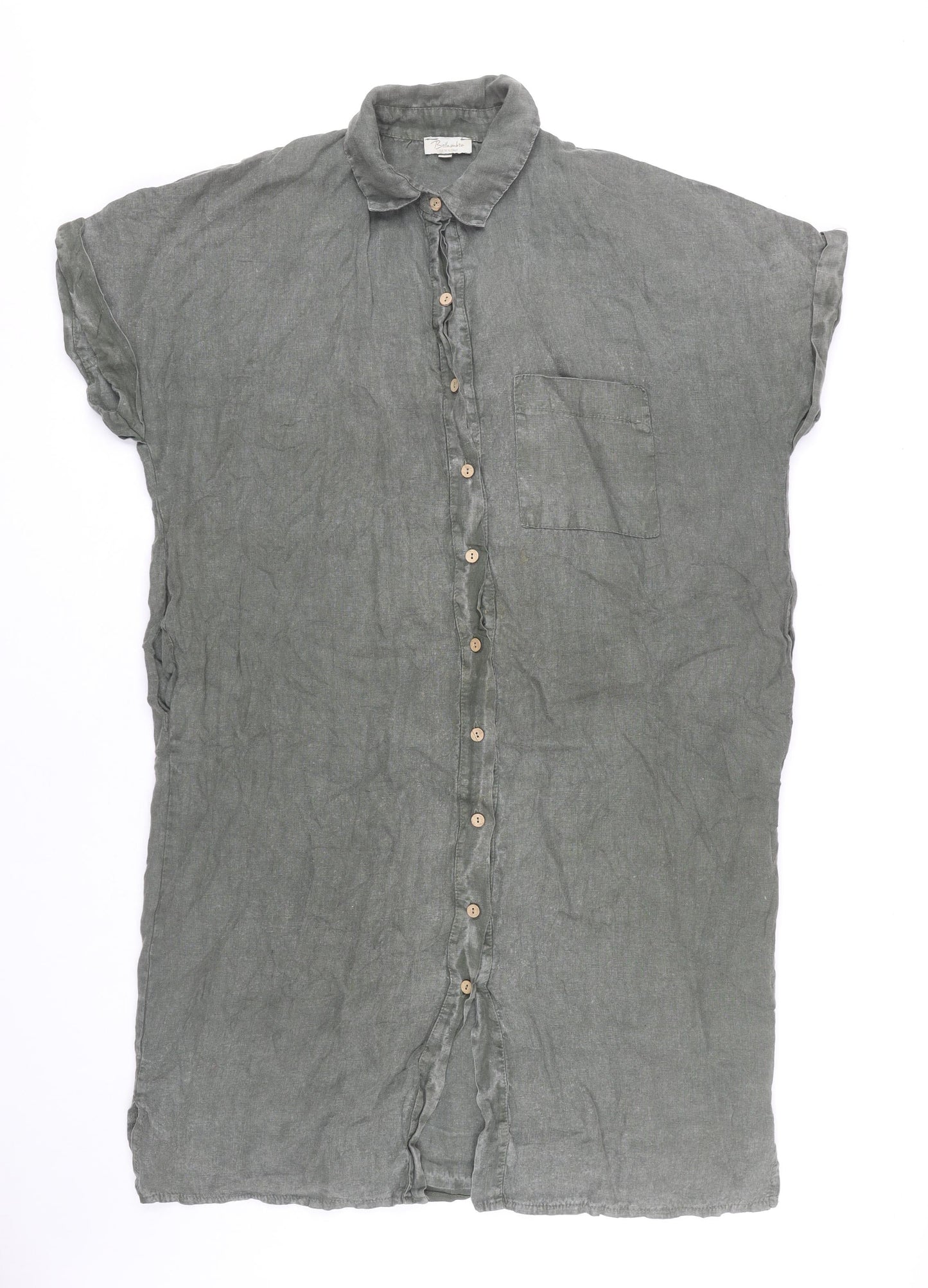 Bellabria Women's Green Linen Knee Length Shirt Dress L
