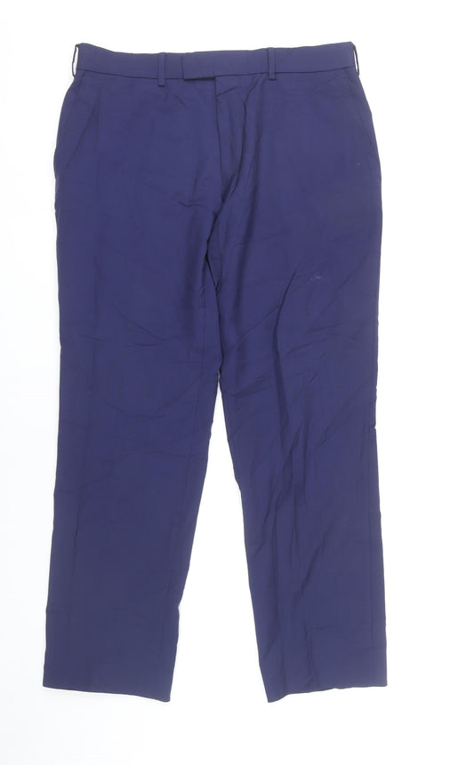 Jaeger Men’s Blue Wool Dress Trousers 34W 32L Regular Fit Straight Leg