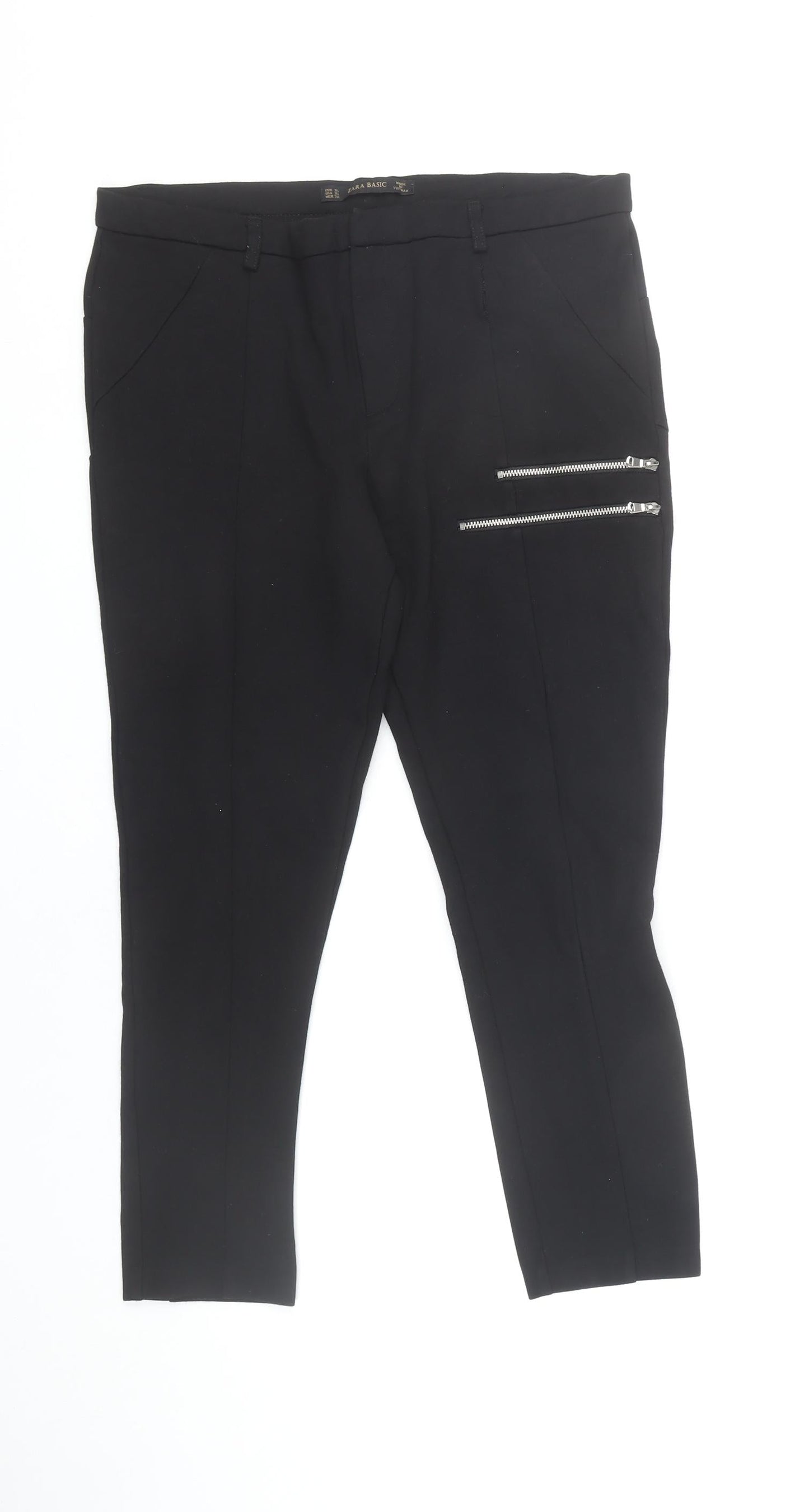 Zara Basic Women's Black XL Slim Fit Tapered Trousers with Zips