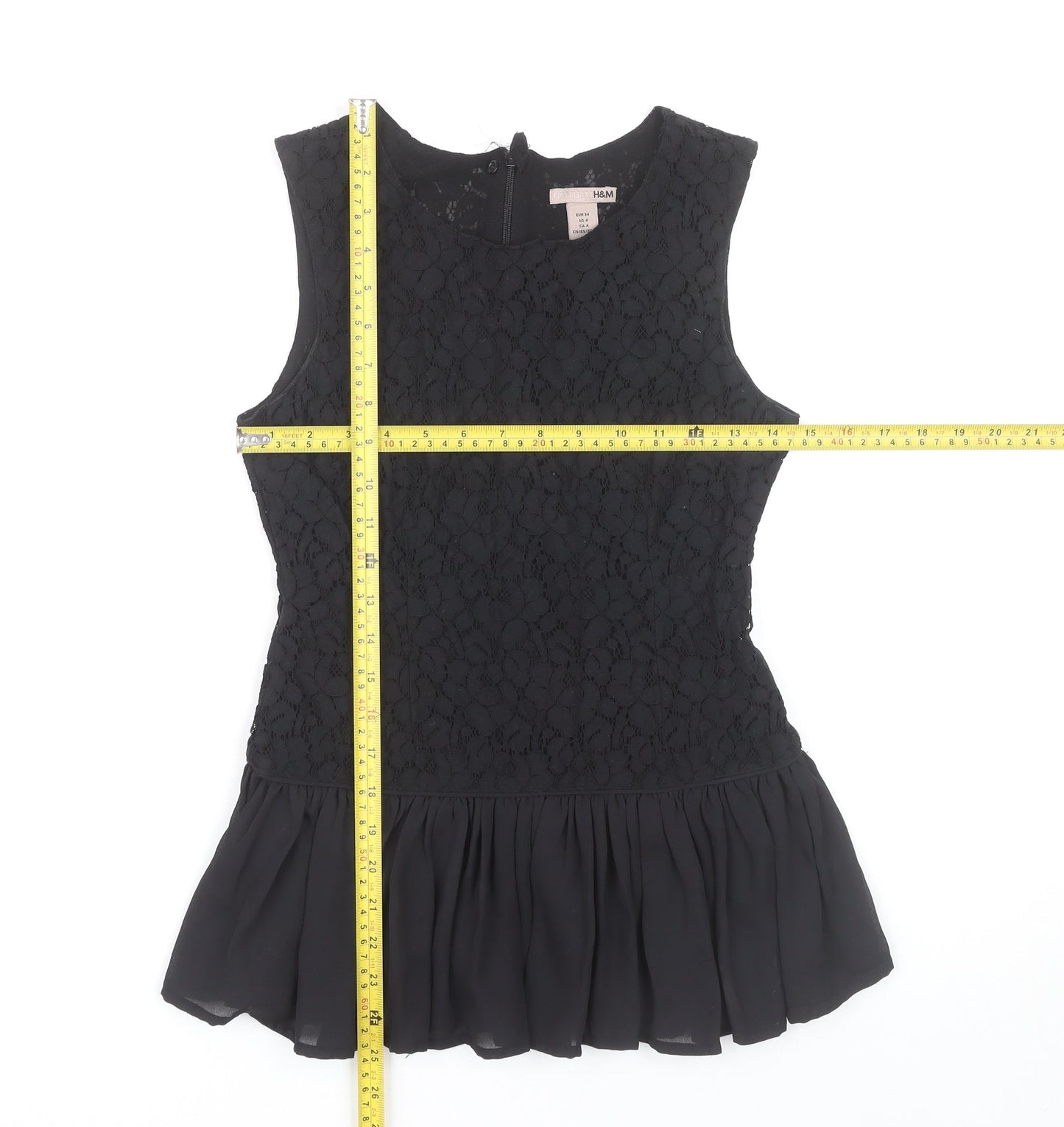 H&M Women's Black Lace Peplum Blouse Sleeveless Size 6