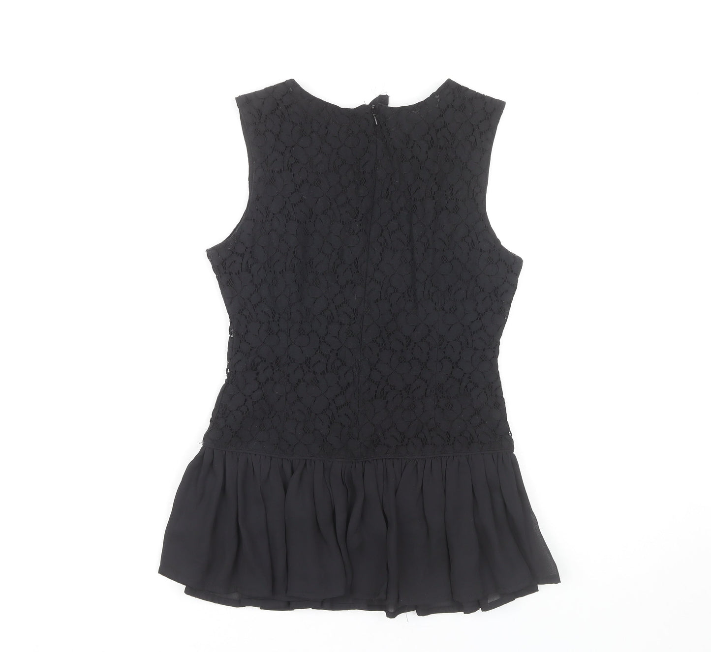 H&M Women's Black Lace Peplum Blouse Sleeveless Size 6