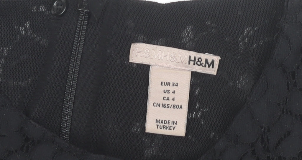H&M Women's Black Lace Peplum Blouse Sleeveless Size 6