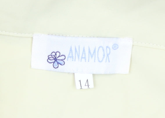 Anamor Women Beige Short Sleeve Collared Button-Up Shirt Size 14