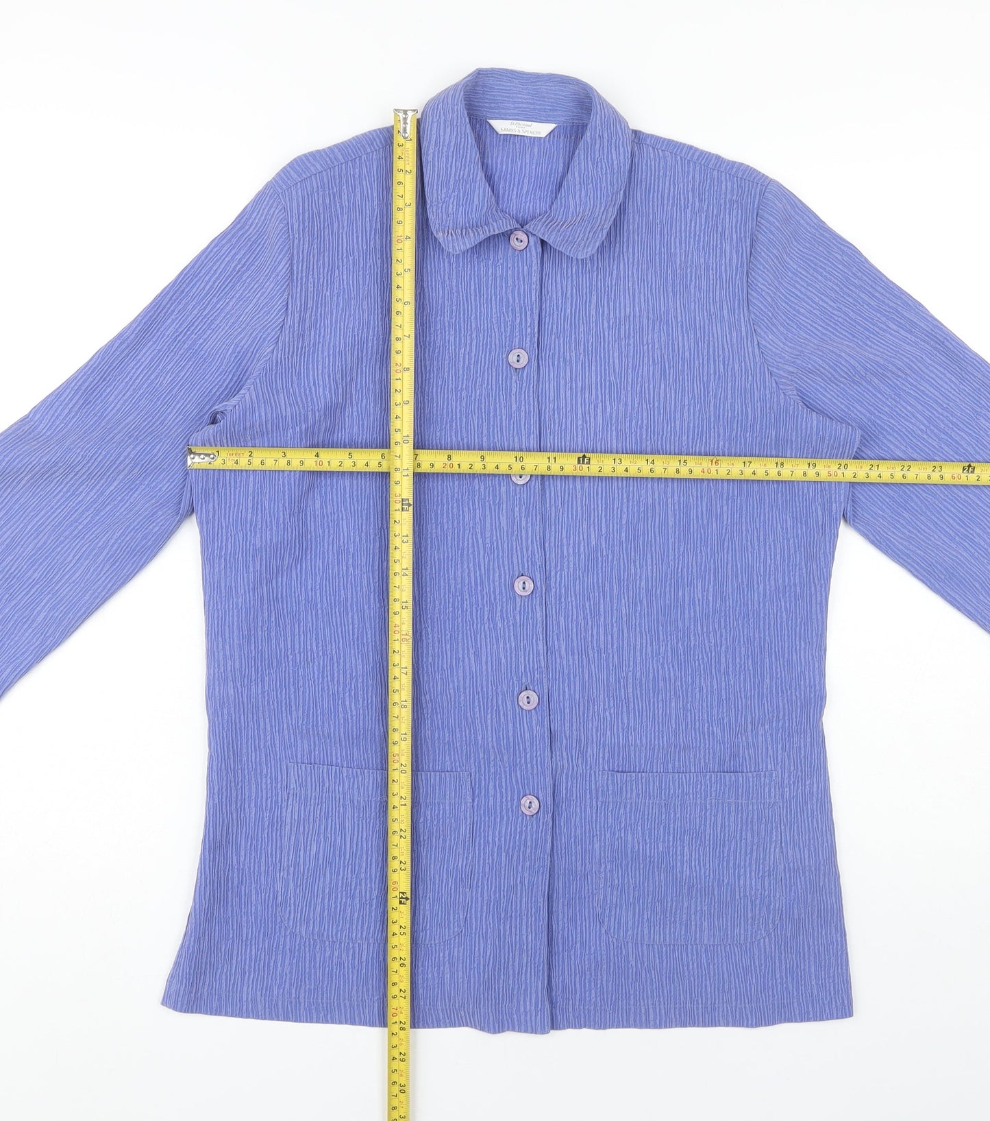 Marks & Spencer Women's Blue Size 12 Long Sleeve Button-Up Shirt
