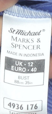 Marks & Spencer Women's Blue Size 12 Long Sleeve Button-Up Shirt