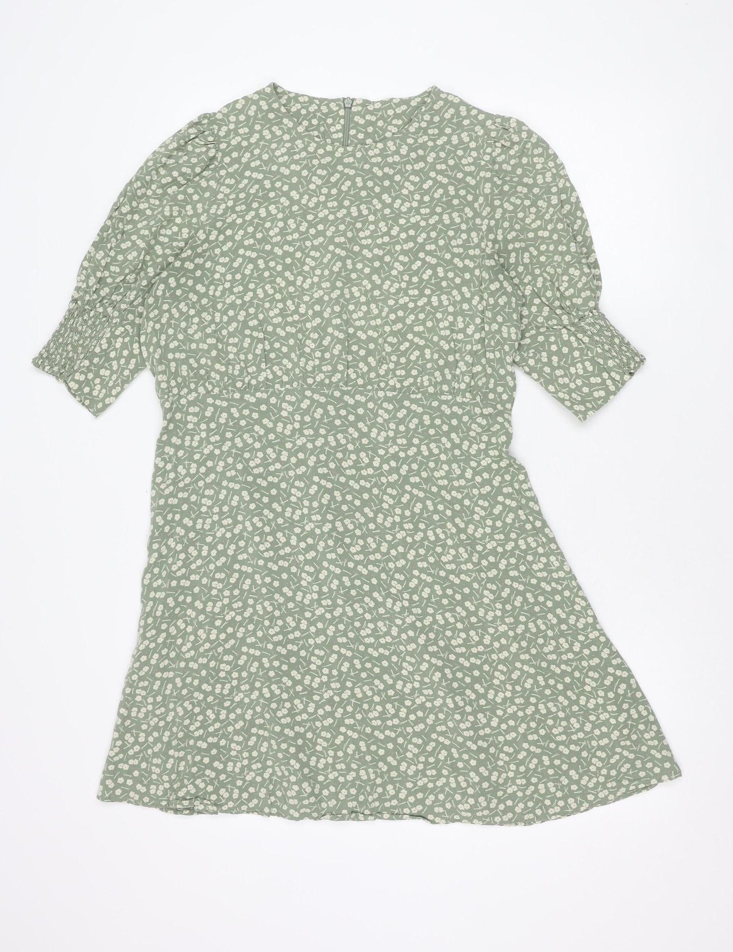 Next Women's Green Floral Knee Length A-Line Dress Size 12