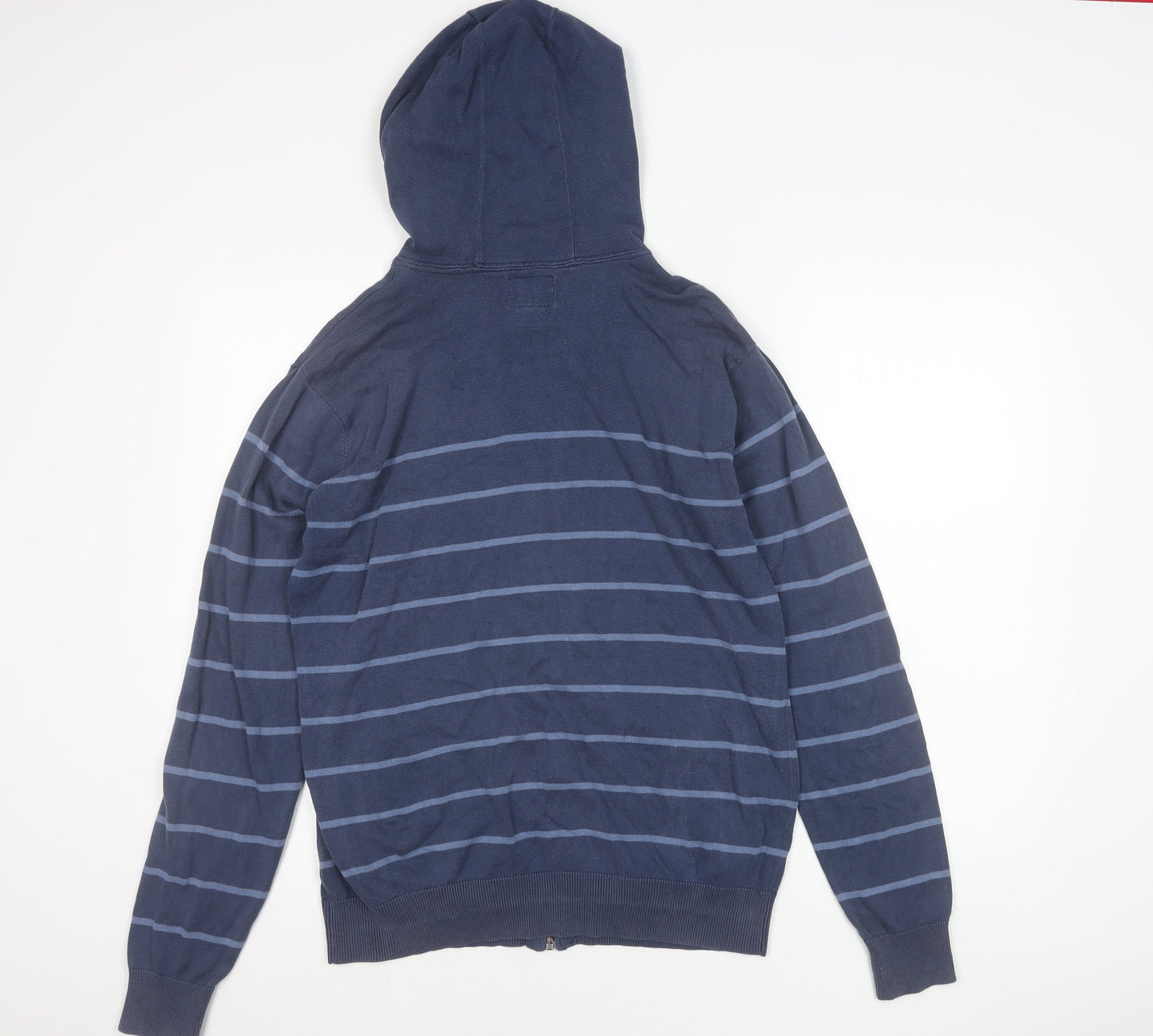 Quiksilver Men's Blue Striped Cotton Hooded Zip Jacket M