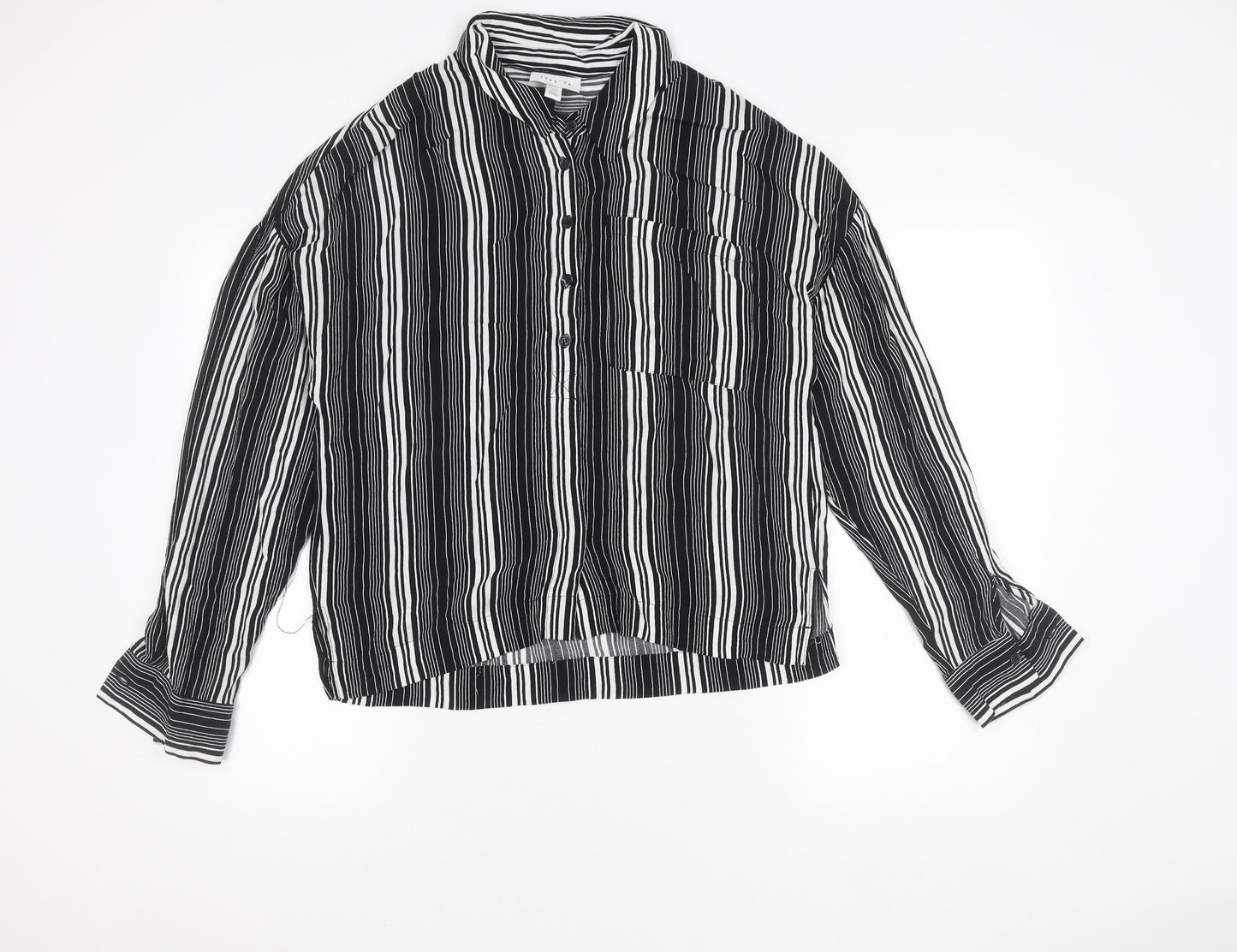 Topshop Women's Black Striped Button-Up Shirt Size 12 Long Sleeve