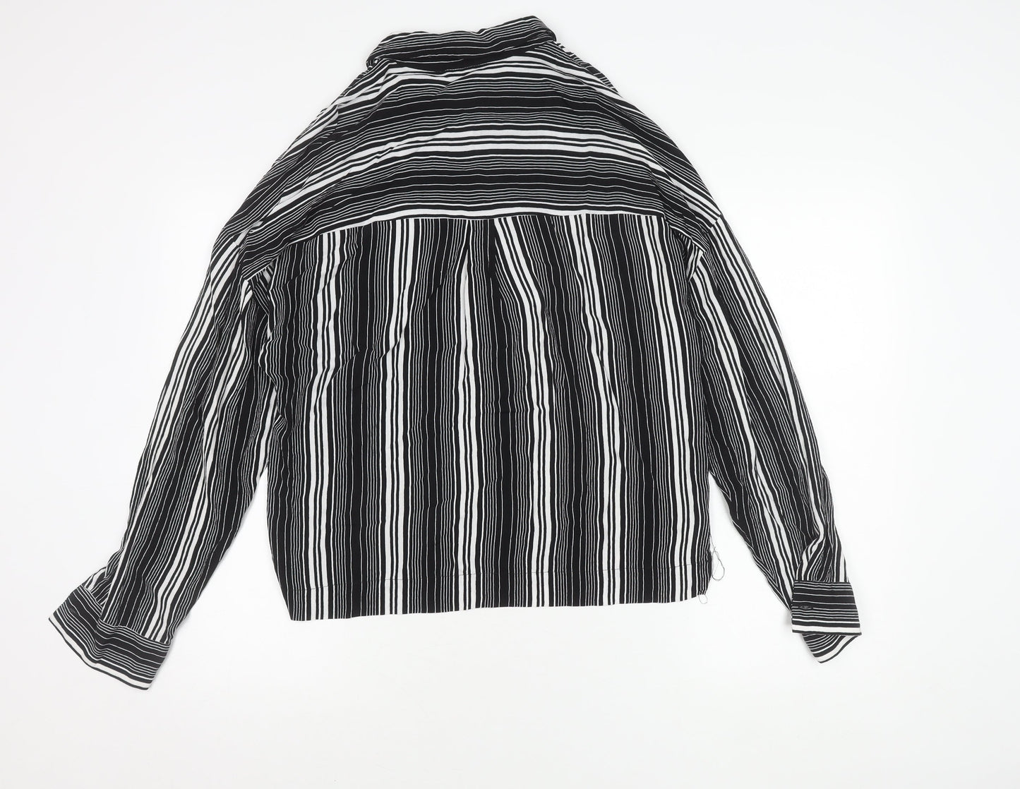 Topshop Women's Black Striped Button-Up Shirt Size 12 Long Sleeve
