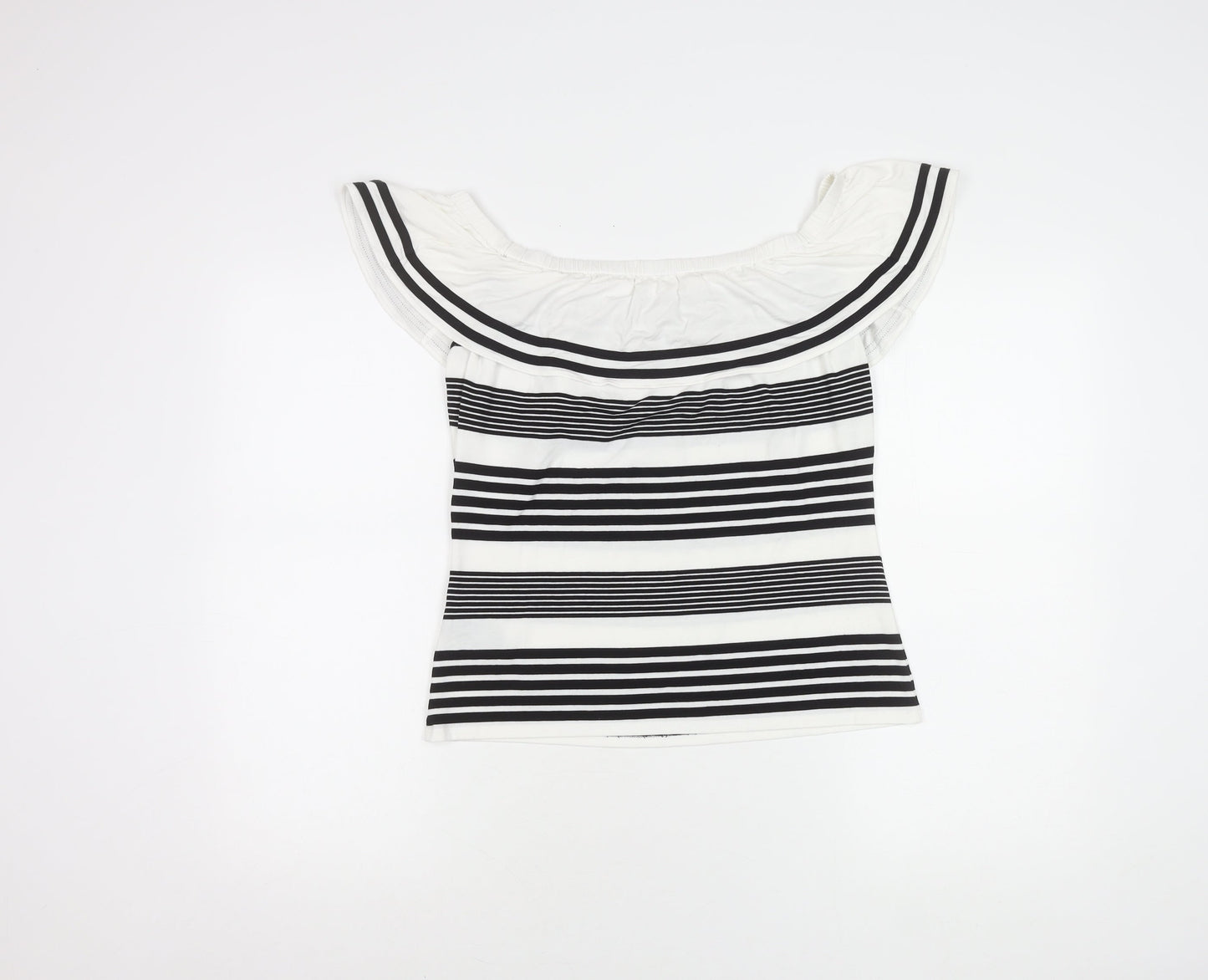 Karen Millen Women's Black Stripe Off Shoulder Slim Fit Blouse UK 12