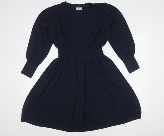 Fat Face Women's Blue Size 18 Knit Fit & Flare Long Sleeve Dress