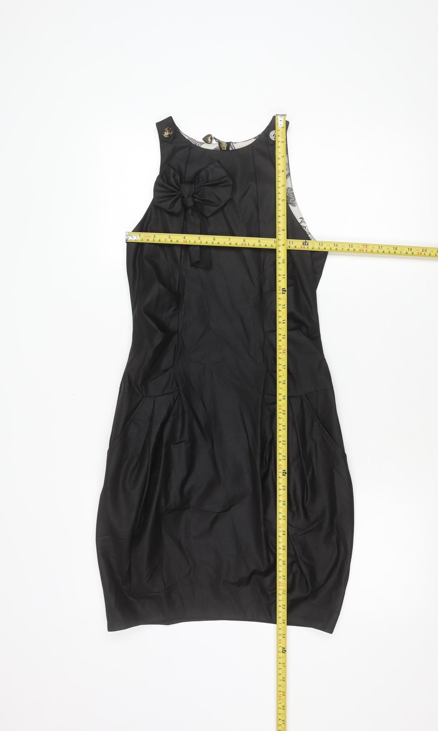 River Island Women's Black Size 6 Sleeveless Shift Bow Dress