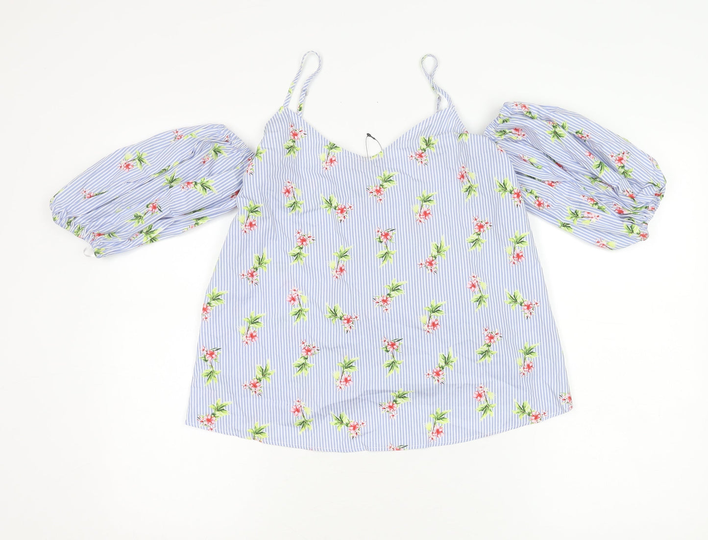 Marks and Spencer Women’s Blue Floral Puff Sleeve Cotton Blouse Size 8