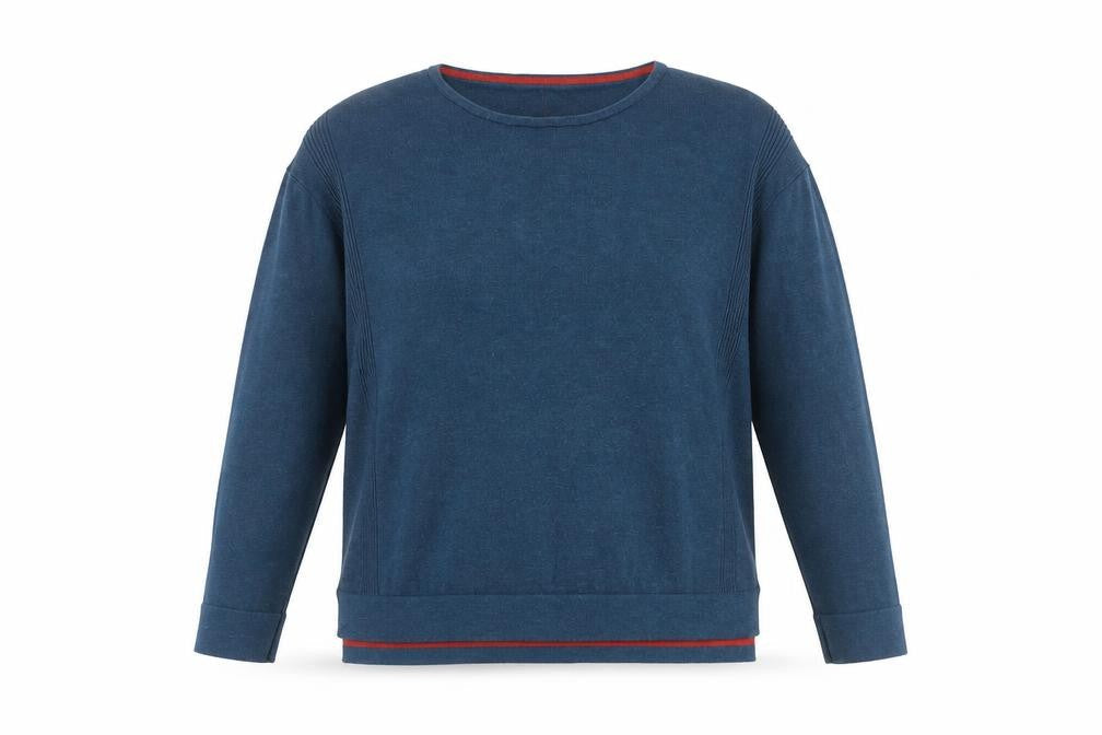 Wheatmuff Women's Blue Cotton Modal Crew Neck Jumper Size 14