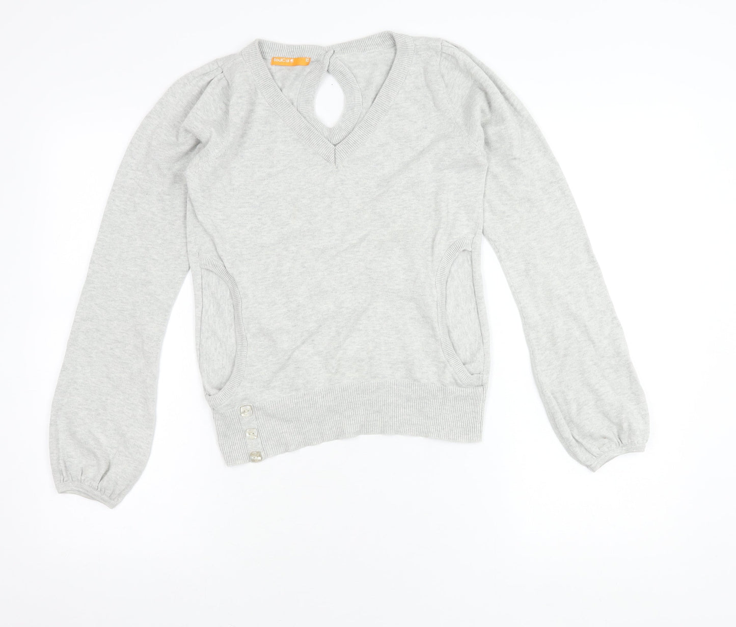 SoulCal Women's Grey V-Neck Pullover Jumper Size 10 Puff Sleeve