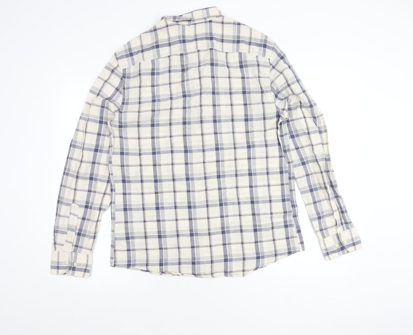 Marks and Spencer Men's Multicoloured Check Linen Blend Shirt M