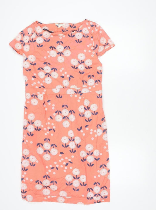 White Stuff Women's Pink Floral Shift Dress Size 12 Knee Length Cotton