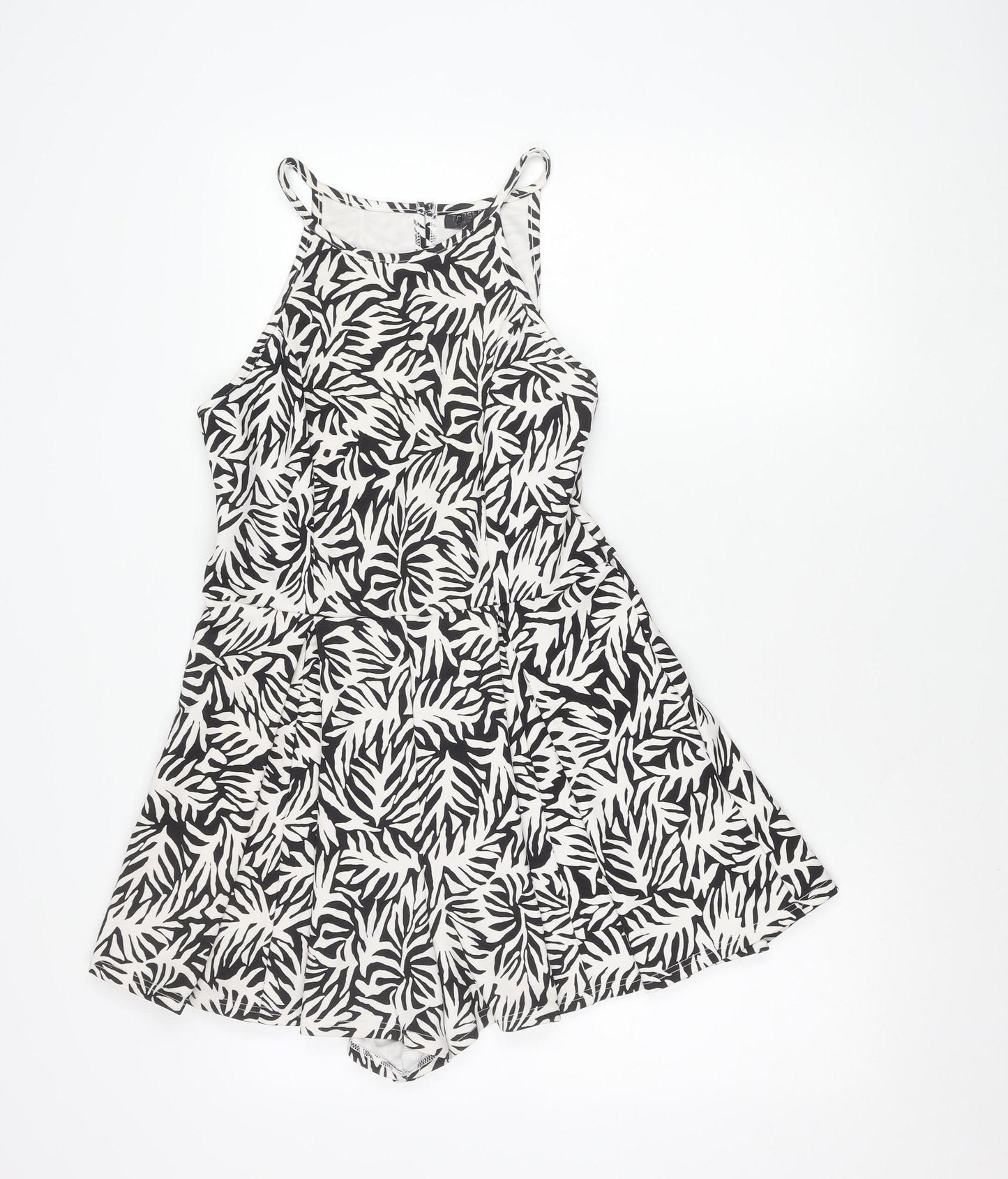 Topshop Women’s Black Animal Print Size 10 A-Line Halter Mini Dress