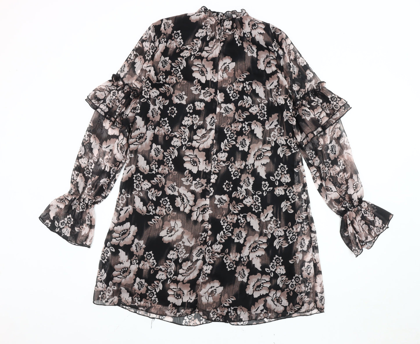 Nasty Gal Women’s Black Floral Shift Dress Size 8 High Neck Long Sleeve