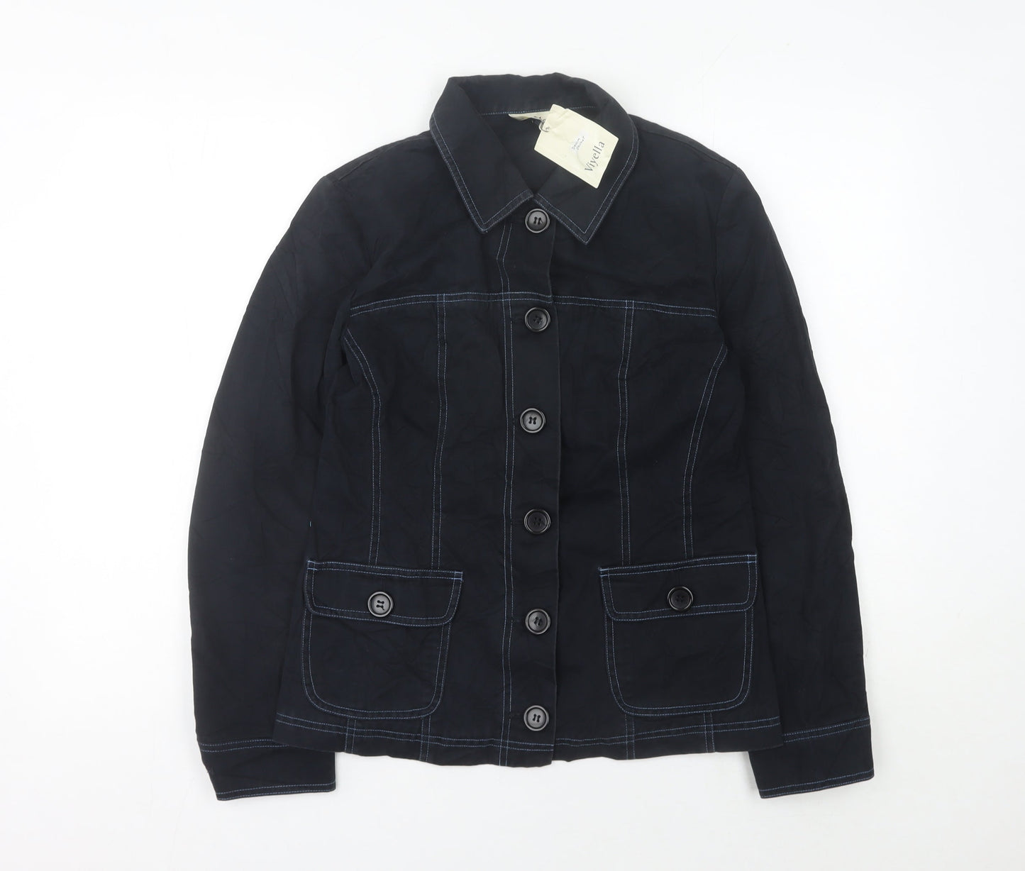Viyella Women's Black Cotton Mid-Length Jacket UK 10
