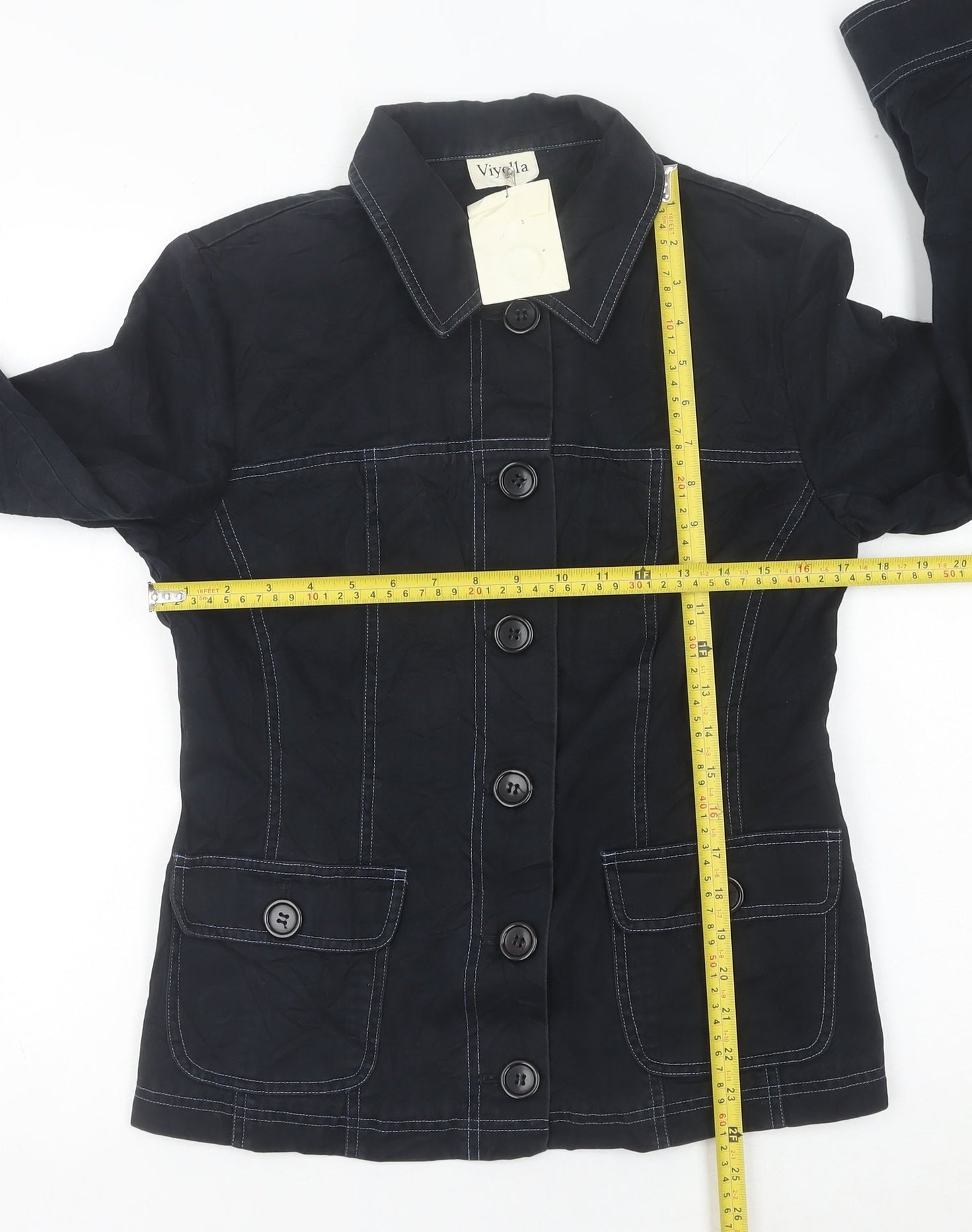 Viyella Women's Black Cotton Mid-Length Jacket UK 10
