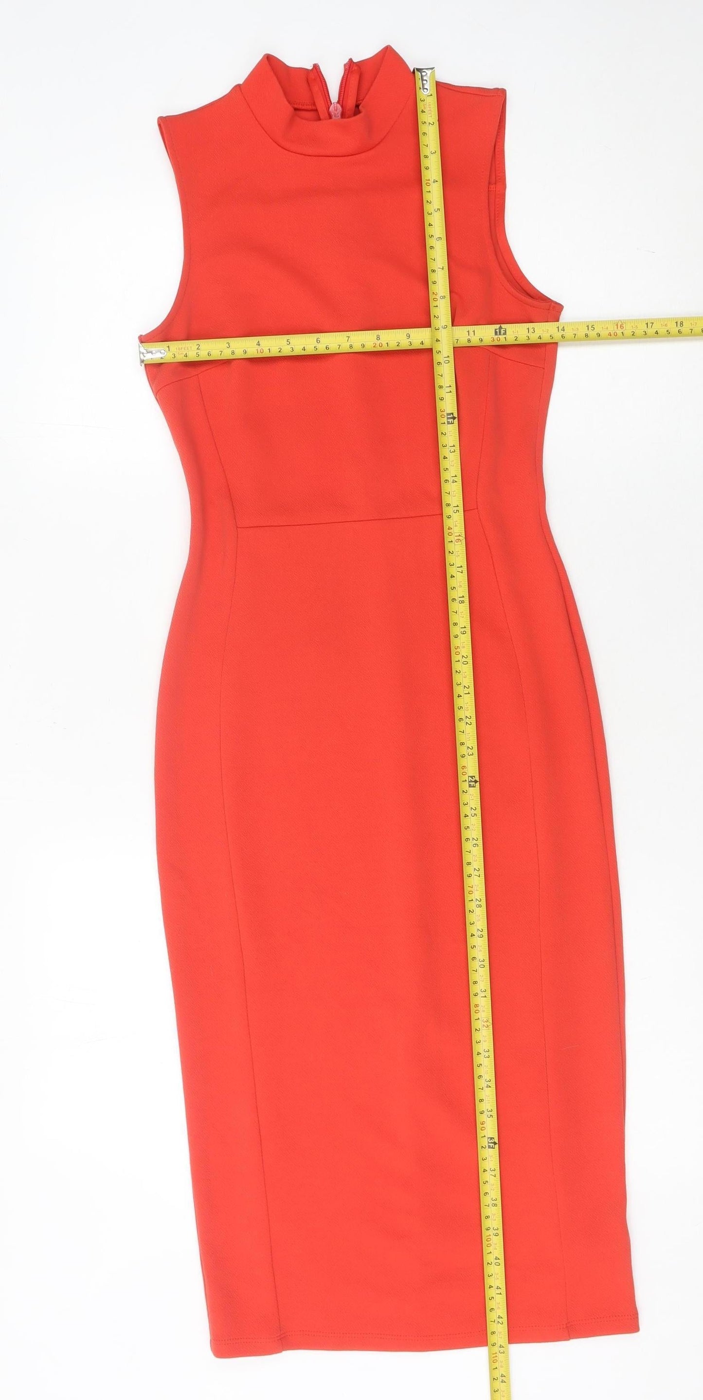 Topshop Women’s Red Size 8 Midi Sheath Dress Sleeveless High Neck