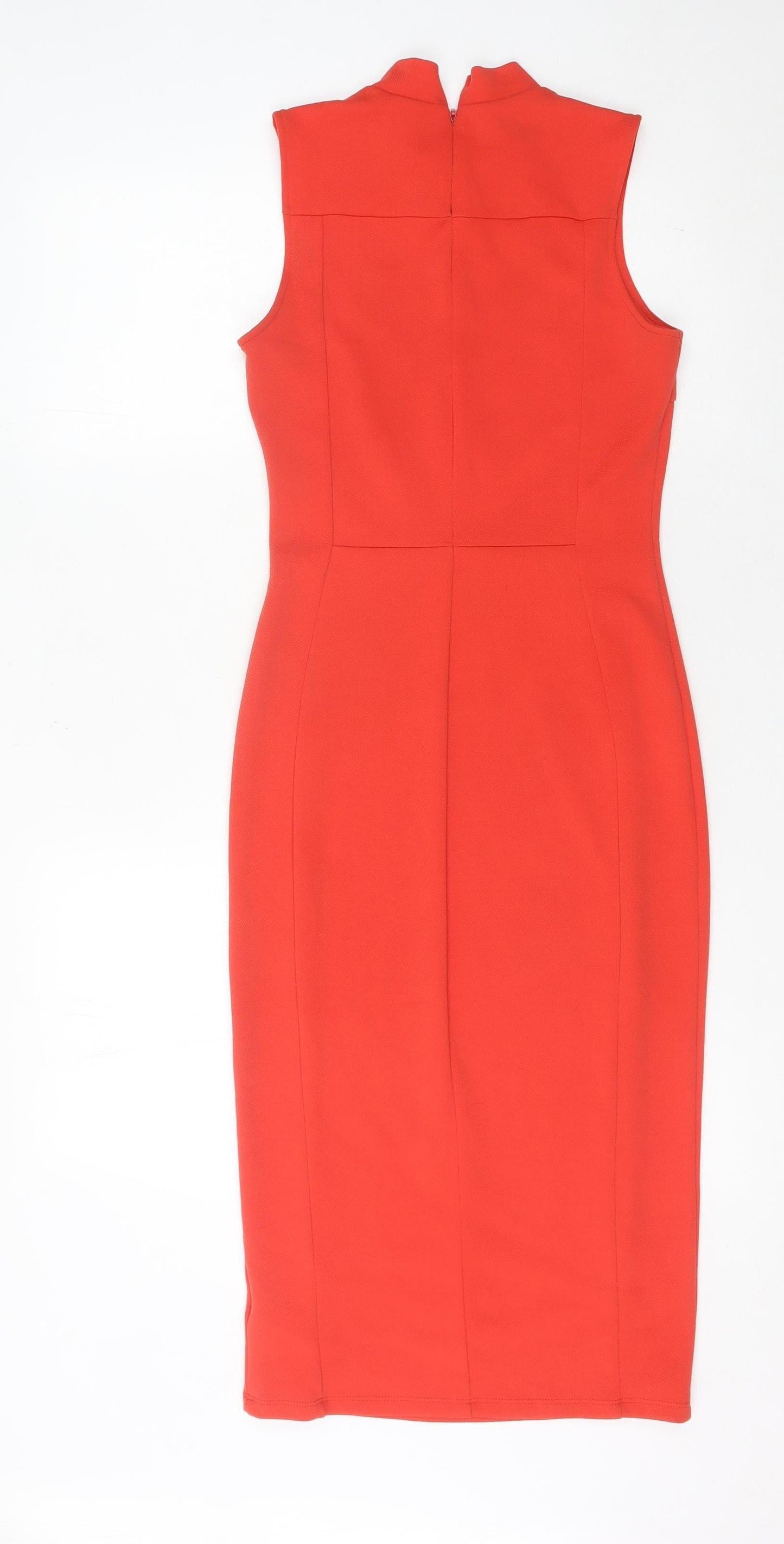 Topshop Women’s Red Size 8 Midi Sheath Dress Sleeveless High Neck