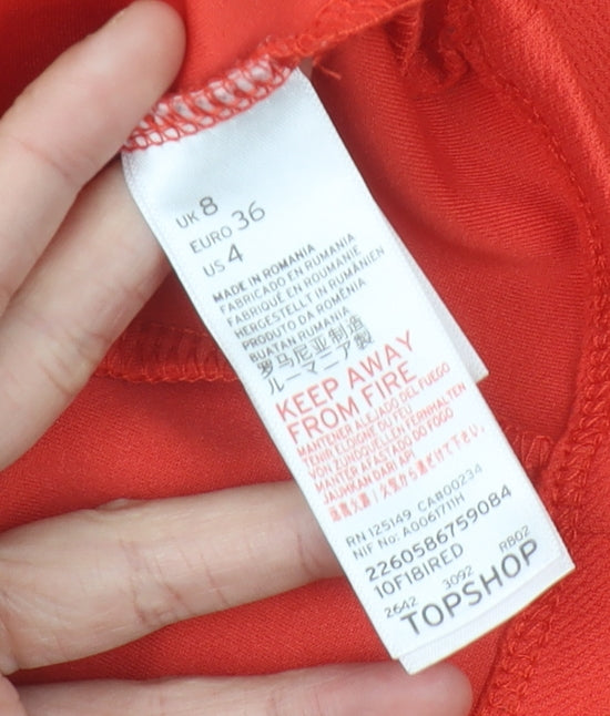 Topshop Women’s Red Size 8 Midi Sheath Dress Sleeveless High Neck