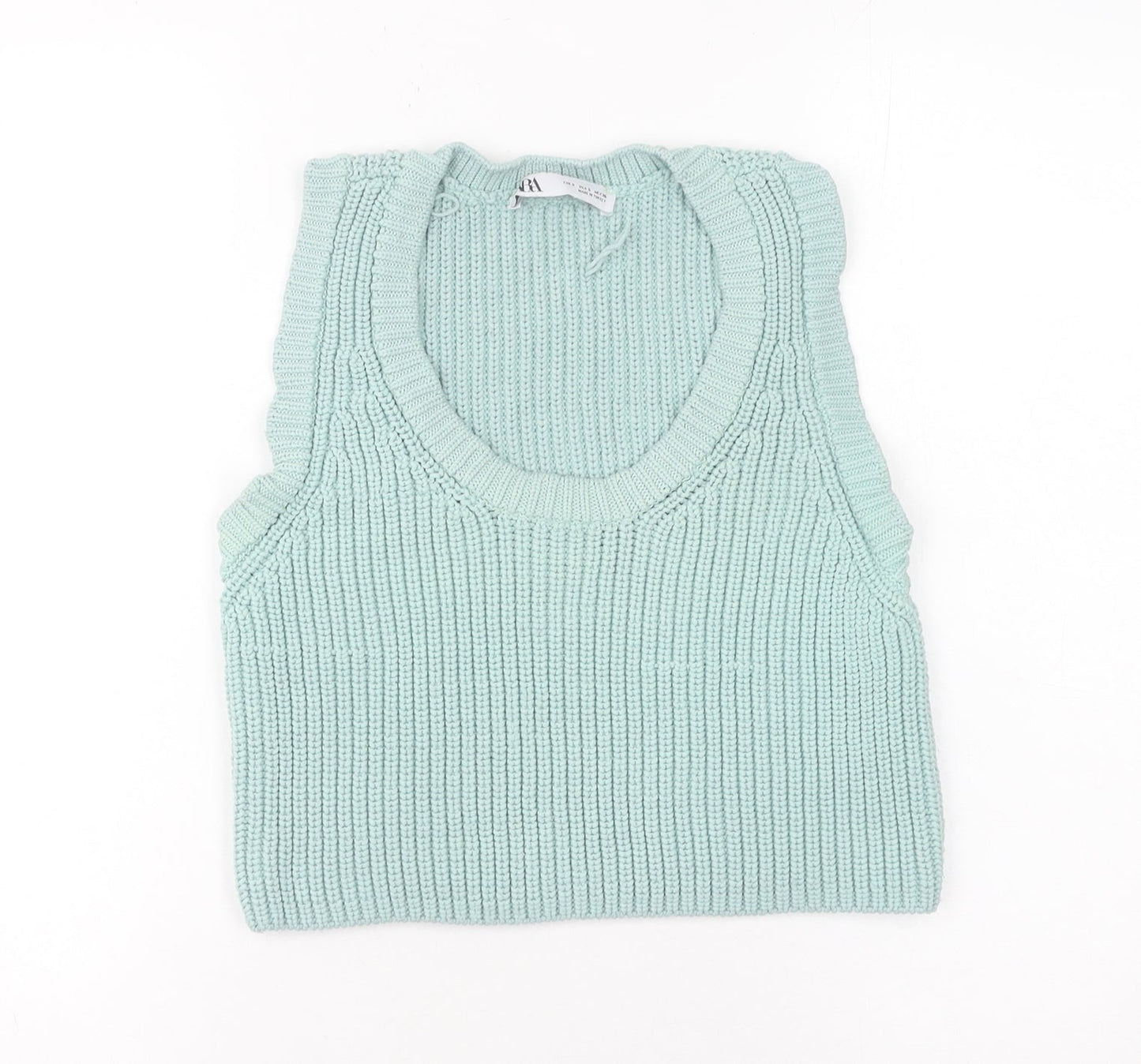 Zara Women’s Green Chunky-Knit Sleeveless Vest Size S Cotton