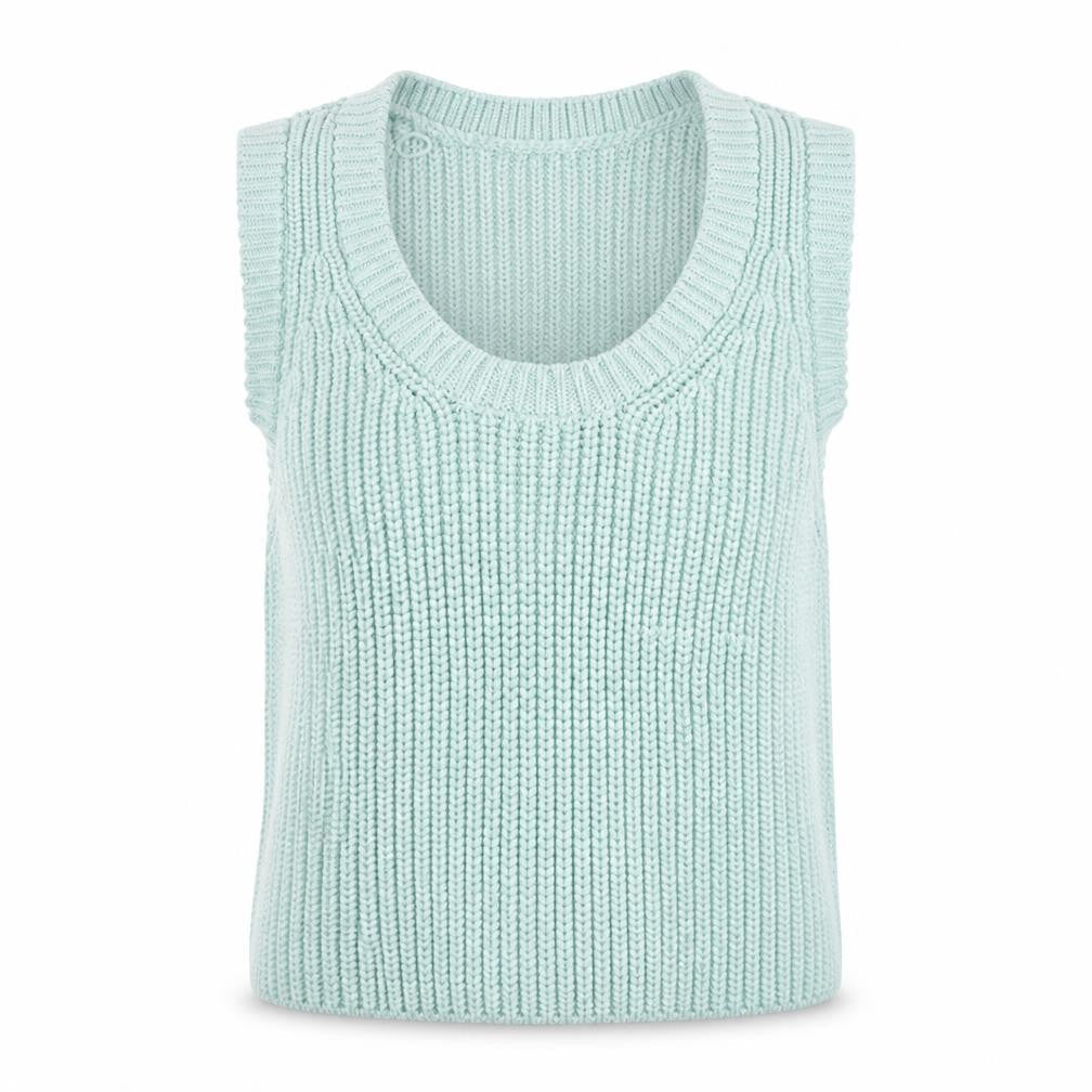 Zara Women’s Green Chunky-Knit Sleeveless Vest Size S Cotton