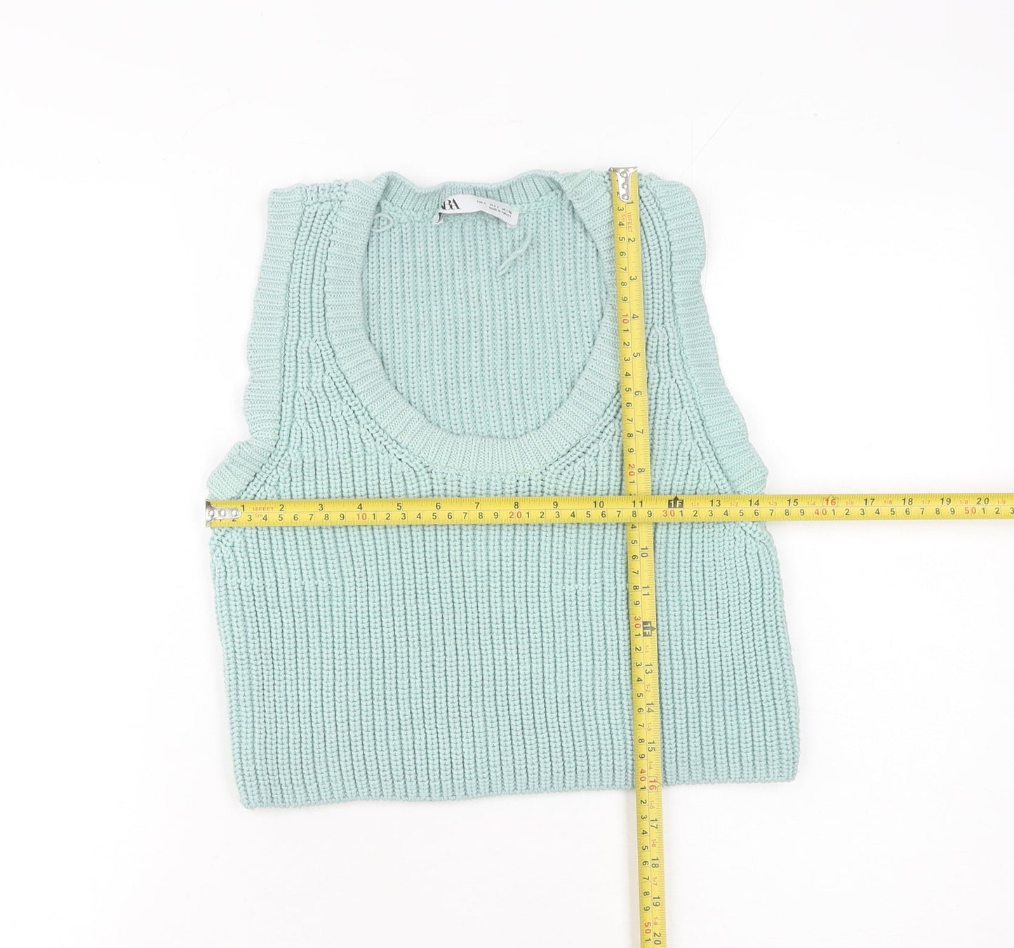 Zara Women’s Green Chunky-Knit Sleeveless Vest Size S Cotton