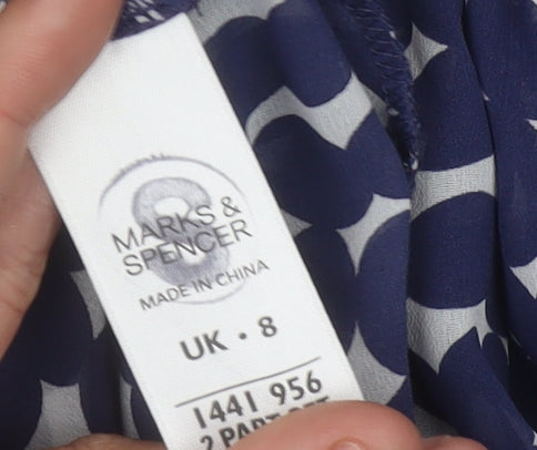 Marks and Spencer Women’s Blue Geometric A-Line Knee Length Dress UK 8
