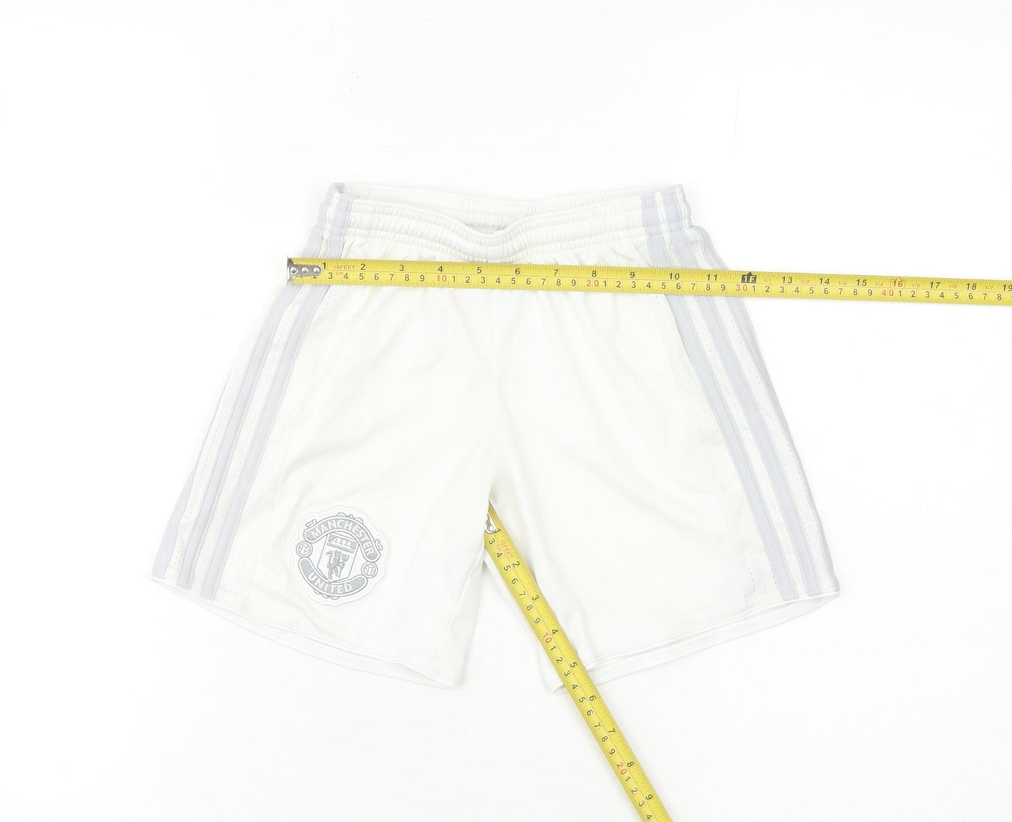 Adidas Boys White Manchester United Athletic Football Shorts 7-8Y