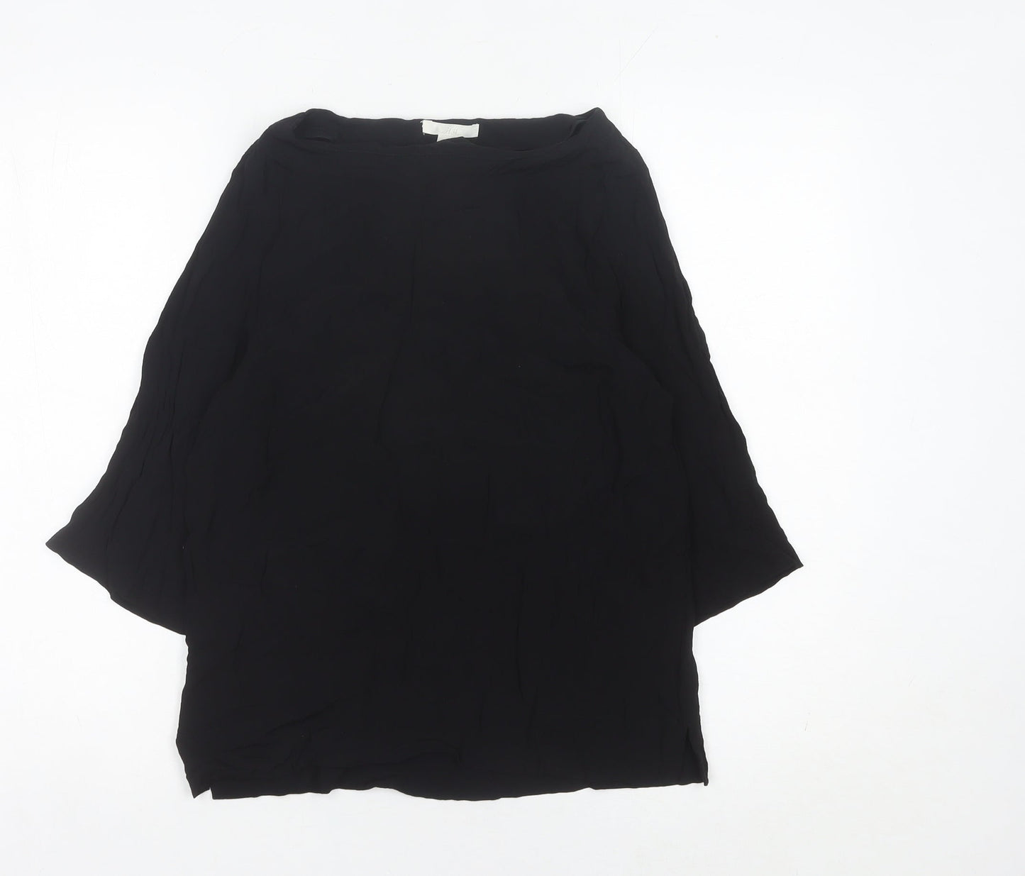 H&M Women’s Black Tunic Blouse Size 6 Boat Neck 3/4 Sleeve Viscose