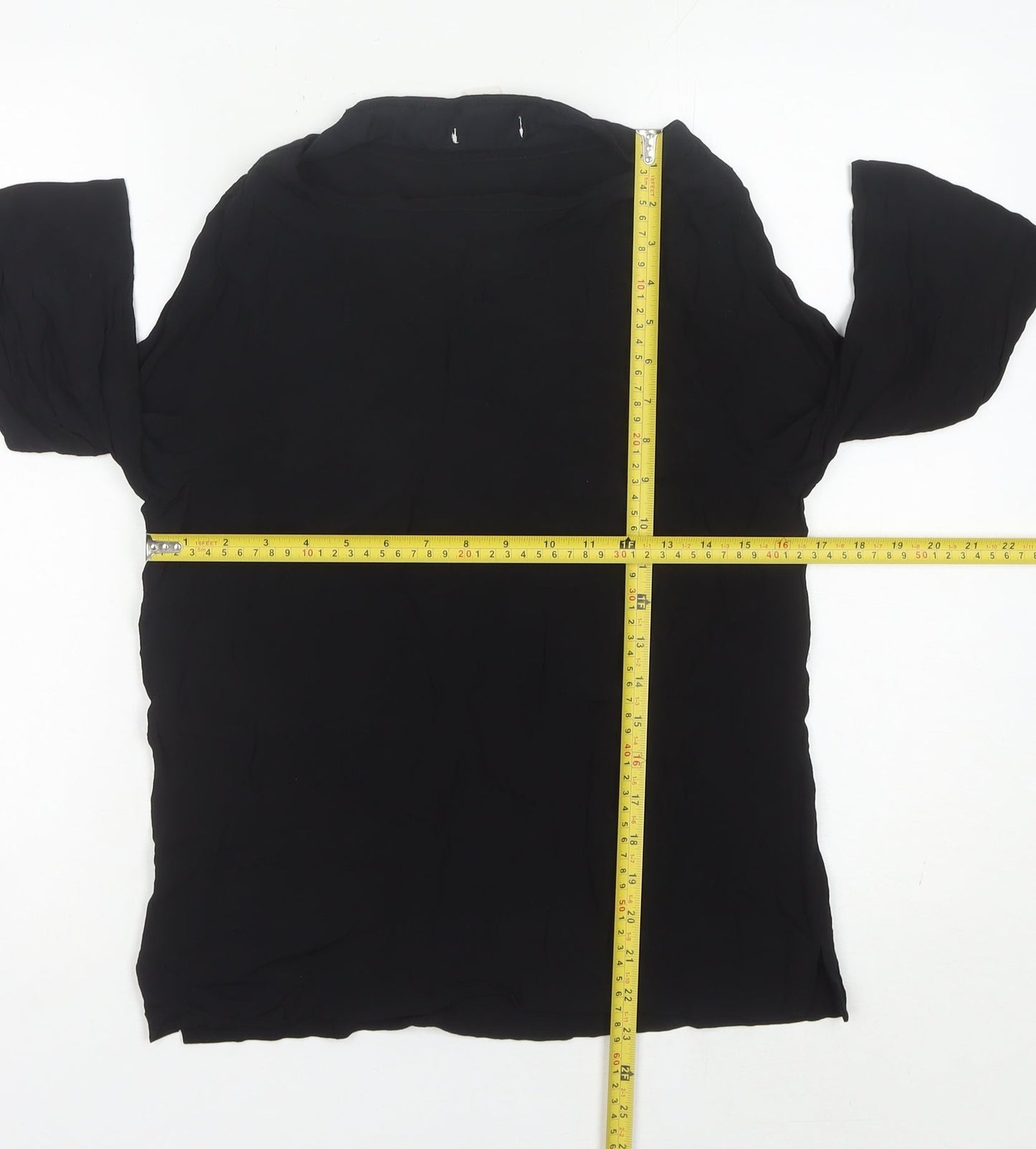 H&M Women’s Black Tunic Blouse Size 6 Boat Neck 3/4 Sleeve Viscose