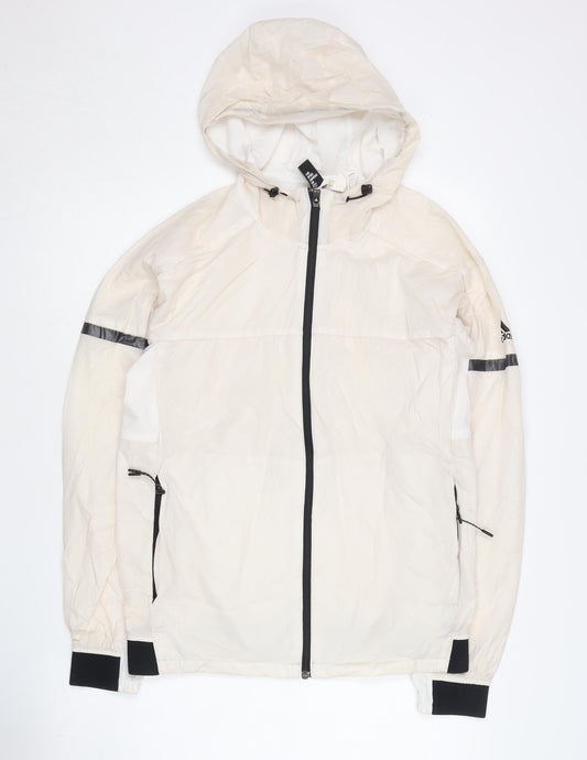 Adidas Men’s Ivory M Windbreaker Jacket Hooded Lightweight Activewear