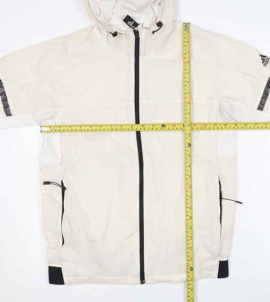 Adidas Men’s Ivory M Windbreaker Jacket Hooded Lightweight Activewear